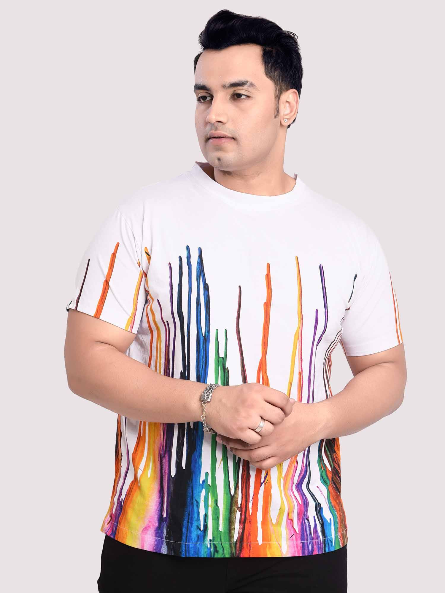 Dancing Fountain White Digital Printed Round Neck T-Shirt Men's Plus Size - Guniaa Fashions