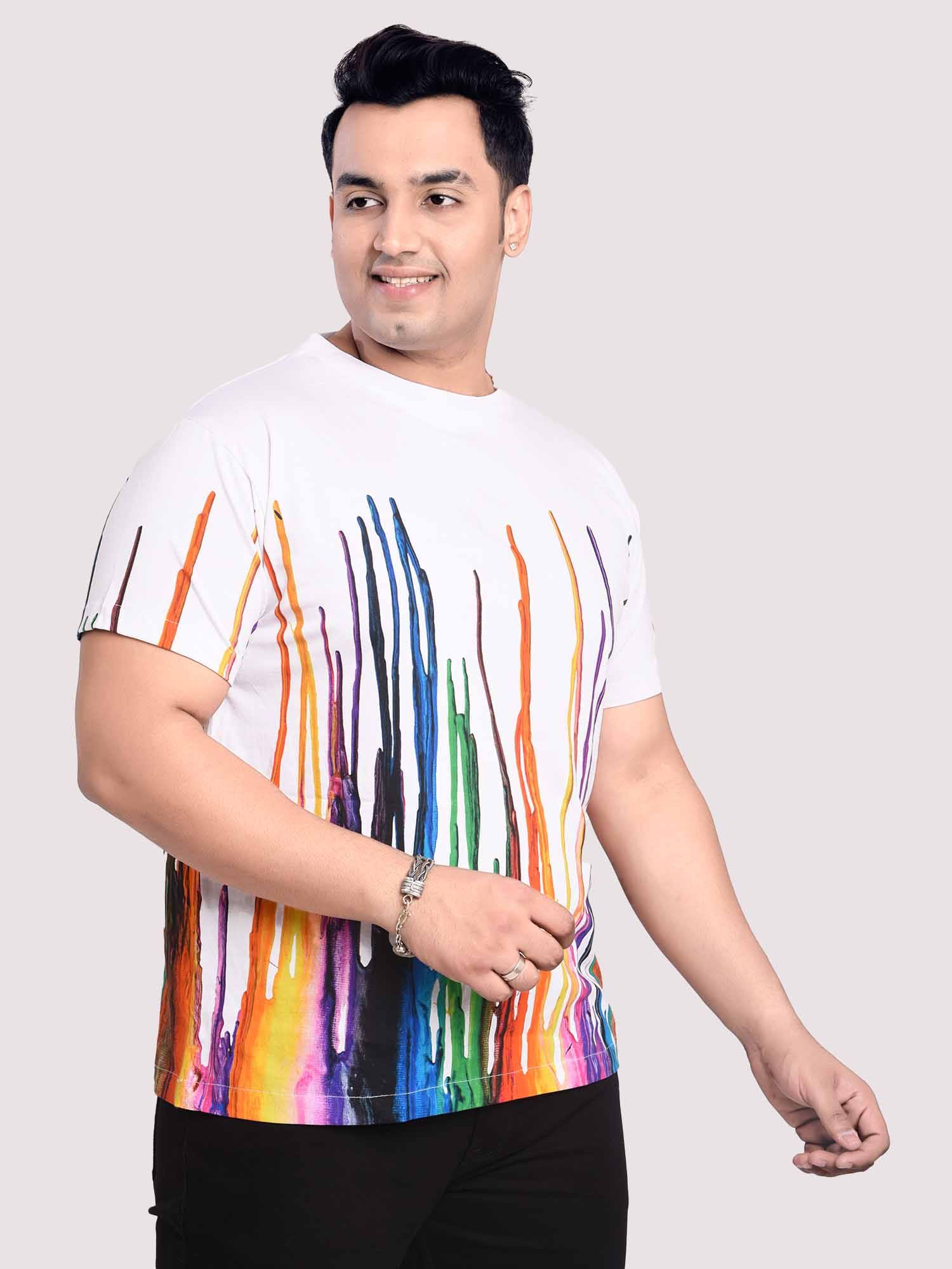 Dancing Fountain White Digital Printed Round Neck T-Shirt Men's Plus Size - Guniaa Fashions