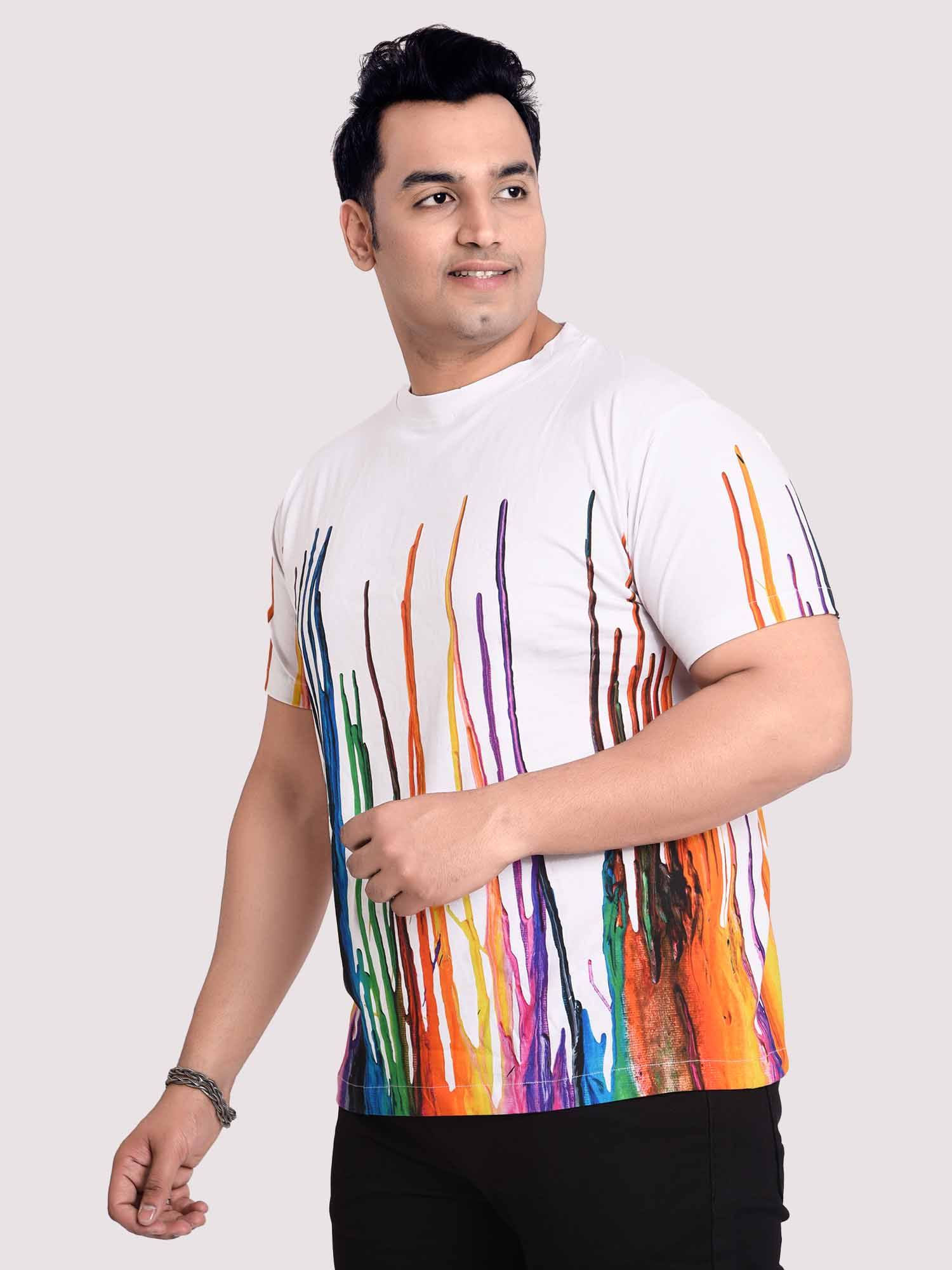 Dancing Fountain White Digital Printed Round Neck T-Shirt Men's Plus Size - Guniaa Fashions