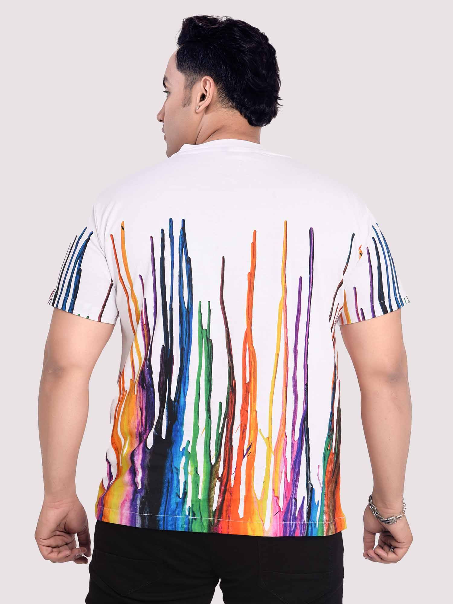 Dancing Fountain White Digital Printed Round Neck T-Shirt Men's Plus Size - Guniaa Fashions