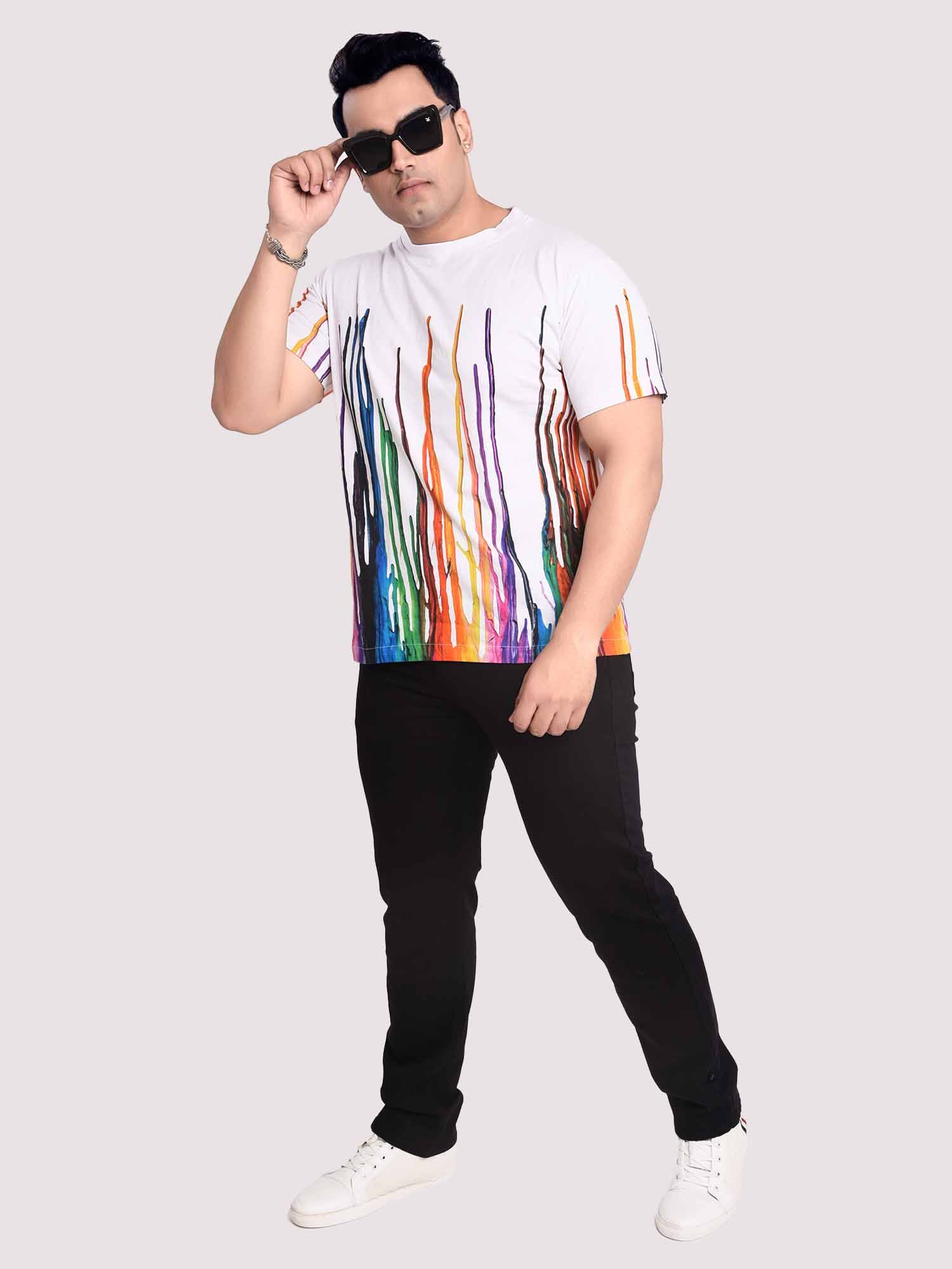 Dancing Fountain White Digital Printed Round Neck T-Shirt Men's Plus Size - Guniaa Fashions