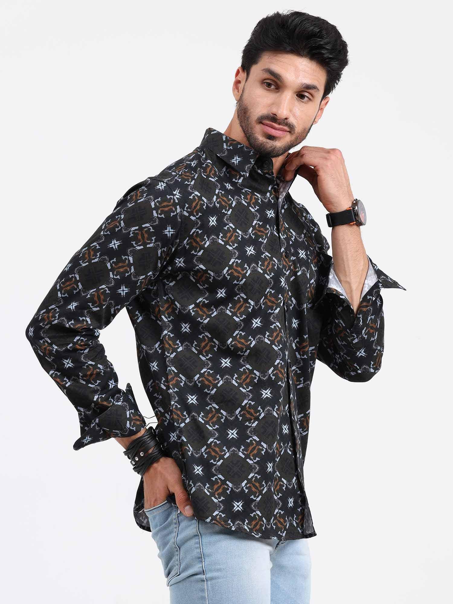 Dark Block Printed Full Sleeve Shirt - Guniaa Fashions