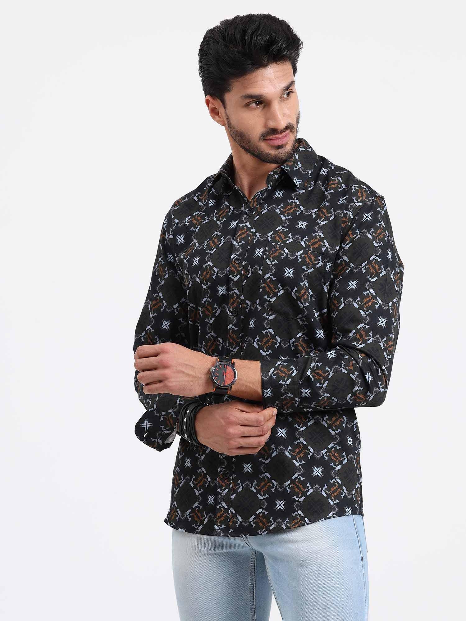 Dark Block Printed Full Sleeve Shirt - Guniaa Fashions