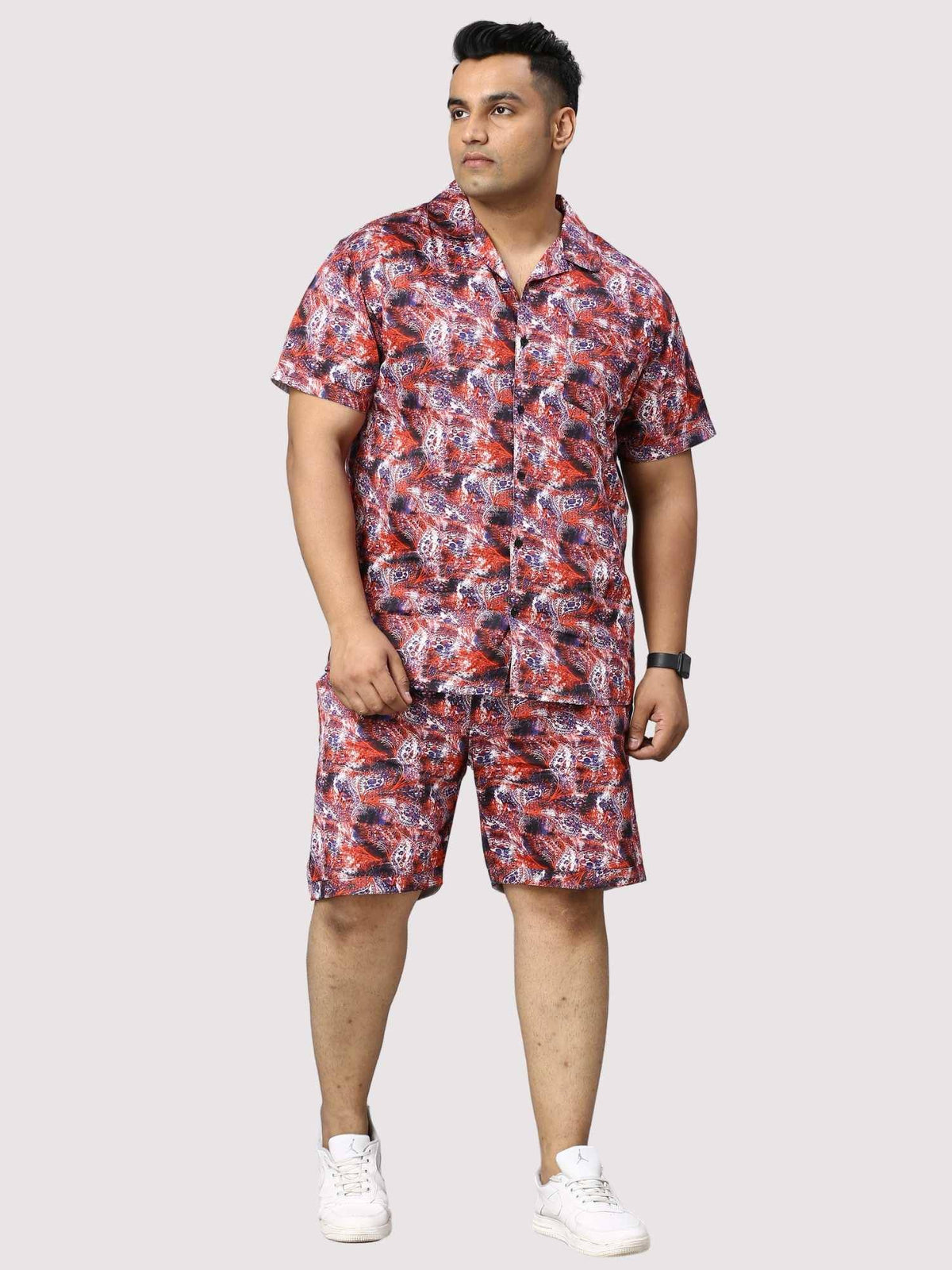 Dark Coral Digital Printed Half Co-Ords Men's Plus Size - Guniaa Fashions