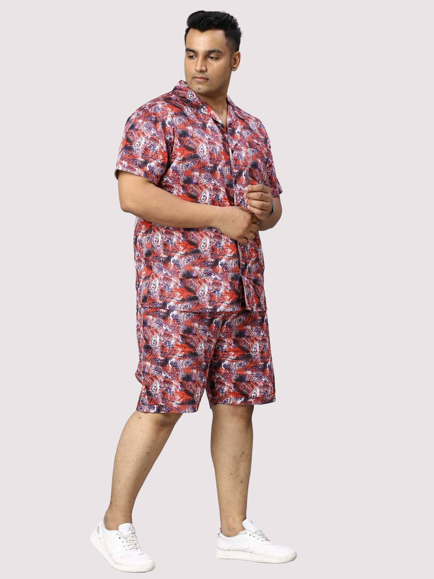 Dark Coral Digital Printed Half Co-Ords Men's Plus Size - Guniaa Fashions