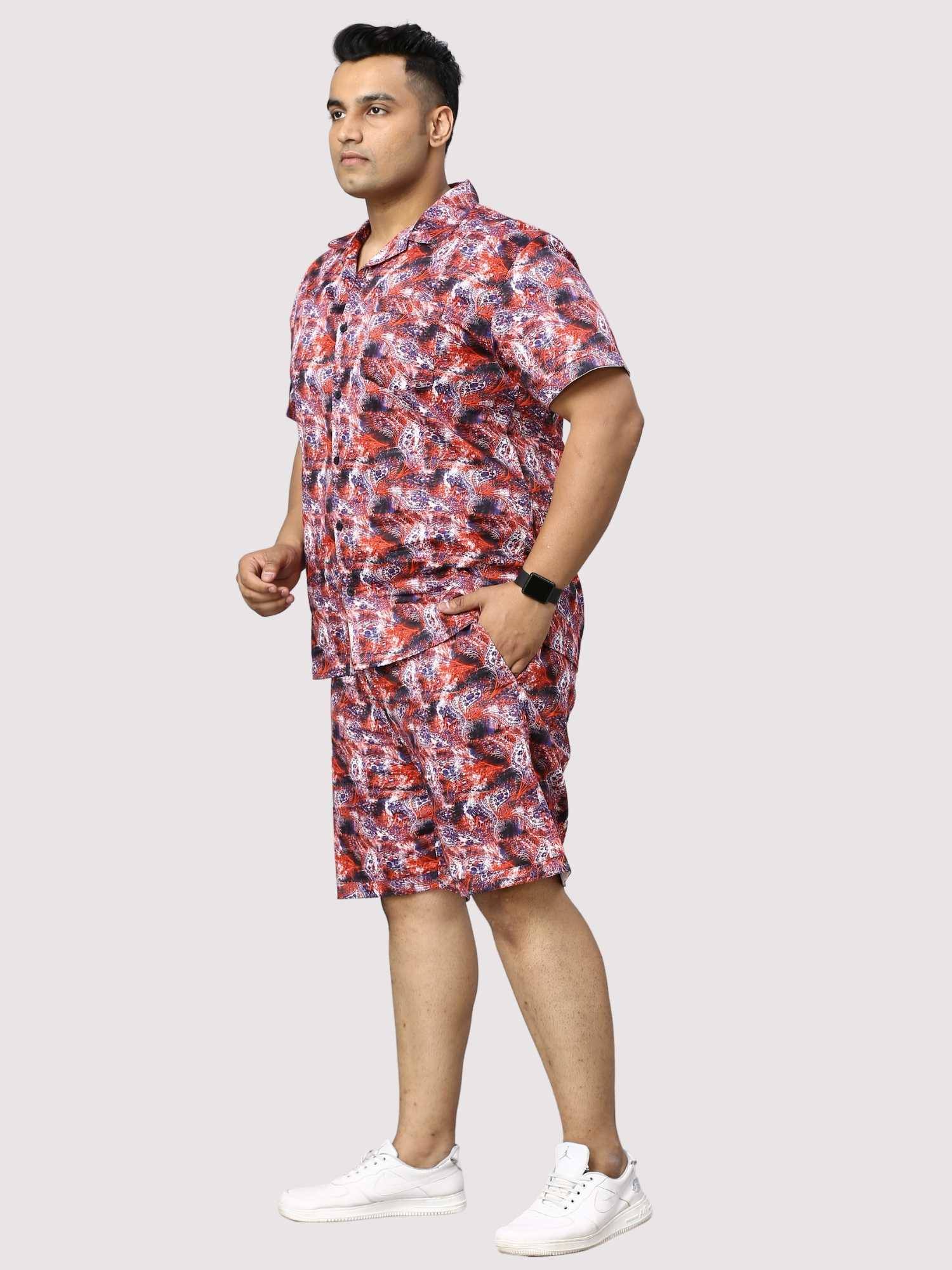 Dark Coral Digital Printed Half Co-Ords Men's Plus Size - Guniaa Fashions