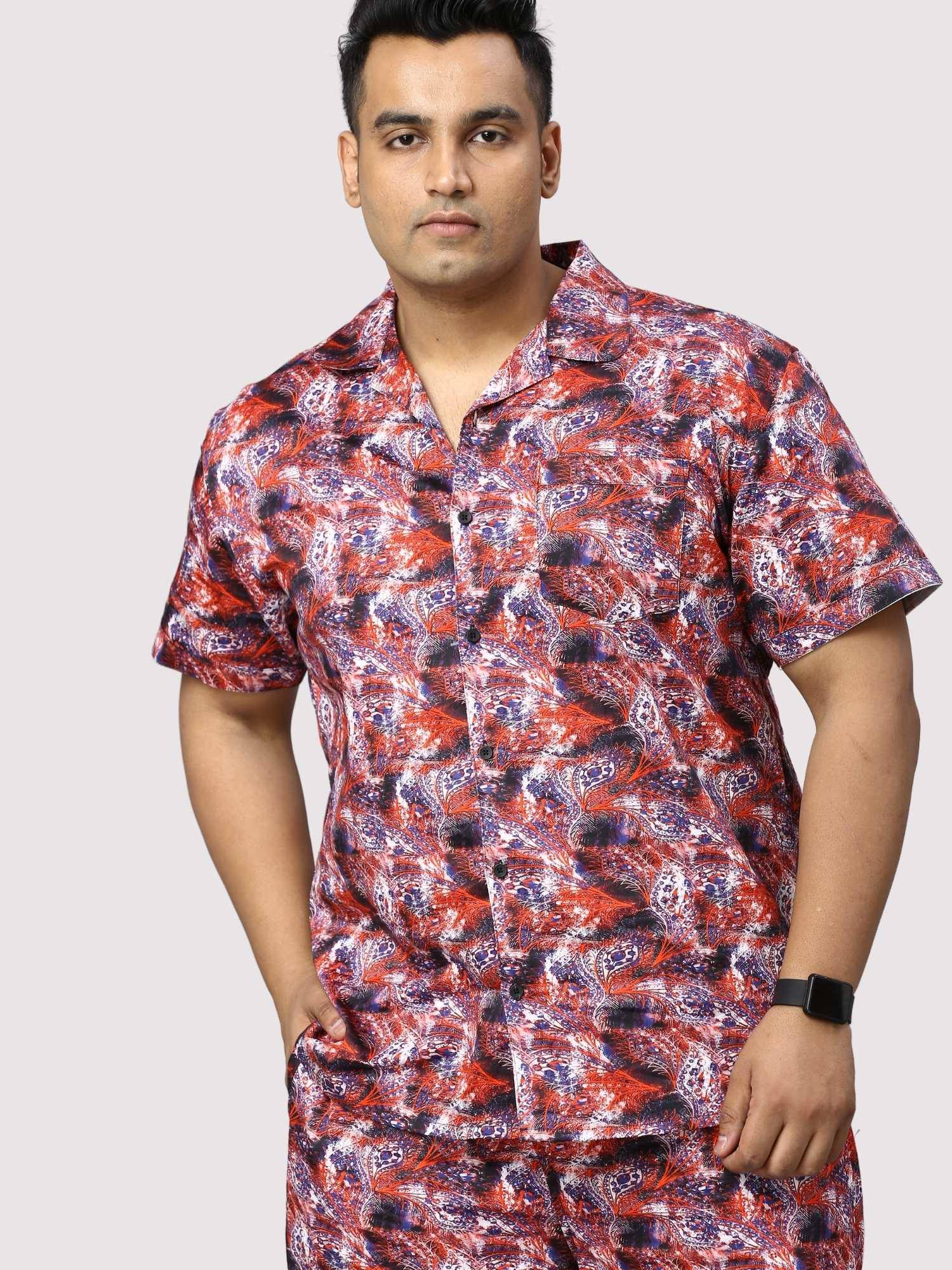 Dark Coral Digital Printed Half Co-Ords Men's Plus Size - Guniaa Fashions