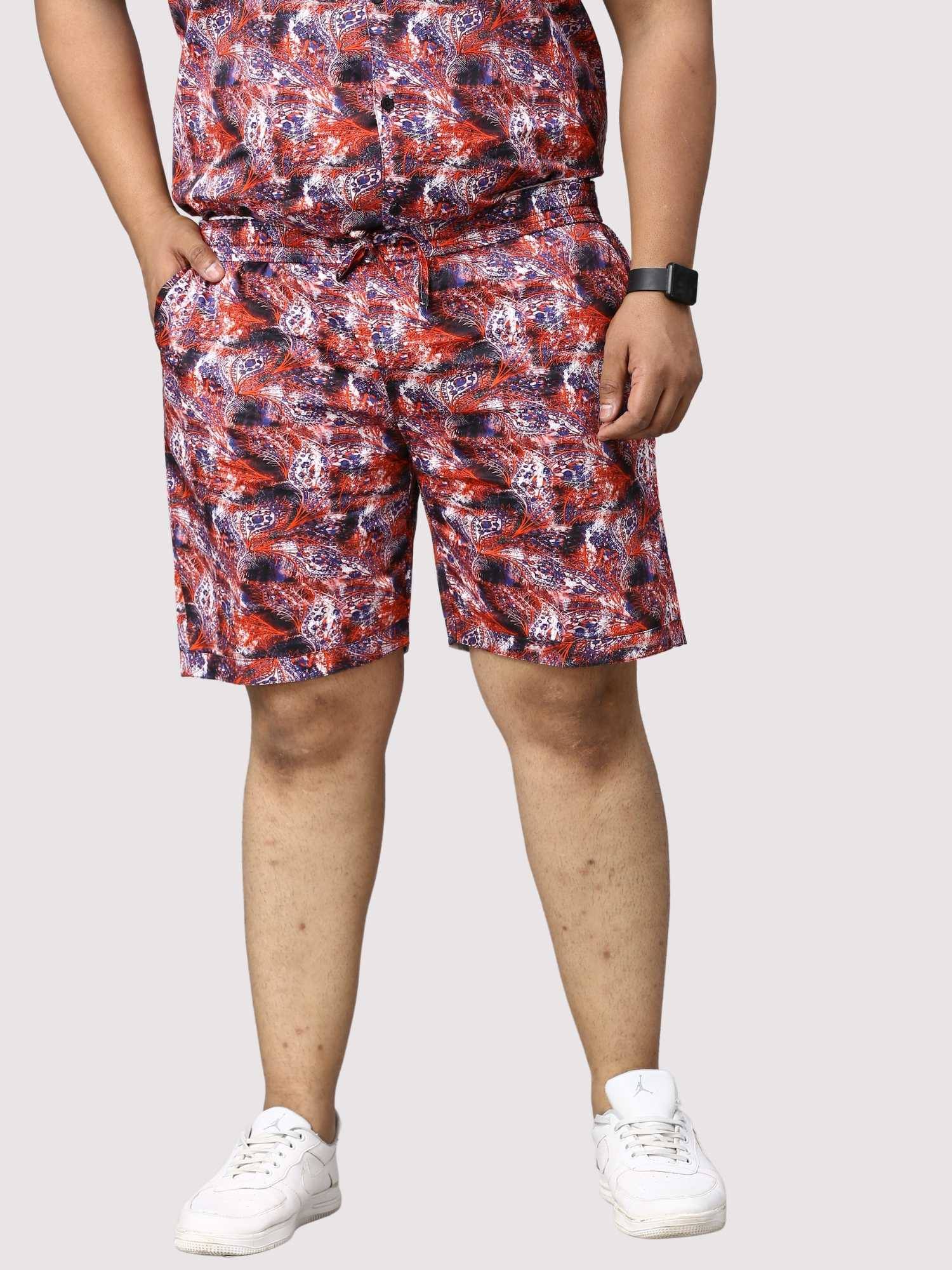 Dark Coral Digital Printed Half Co-Ords Men's Plus Size - Guniaa Fashions