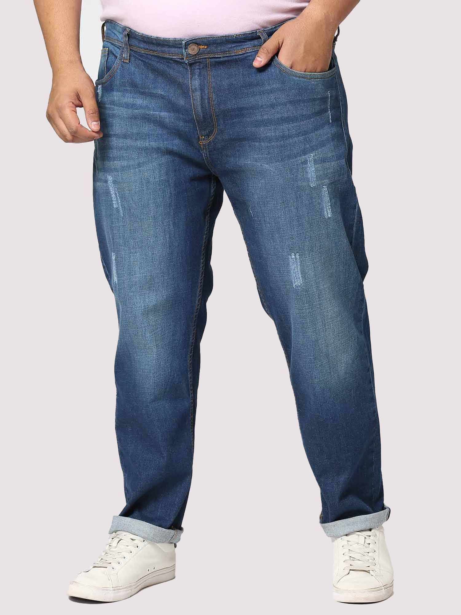 Deep Blue Distressed Stretchable Jeans Men's Plus Size - Guniaa Fashions