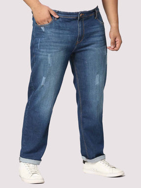 Deep Blue Distressed Stretchable Jeans Men's Plus Size - Guniaa Fashions