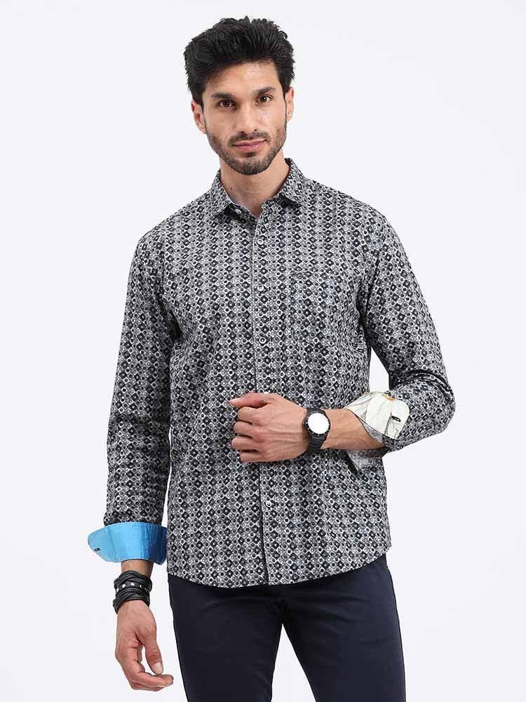 Diamond In Line Printed Full Sleeve Shirt - Guniaa Fashions