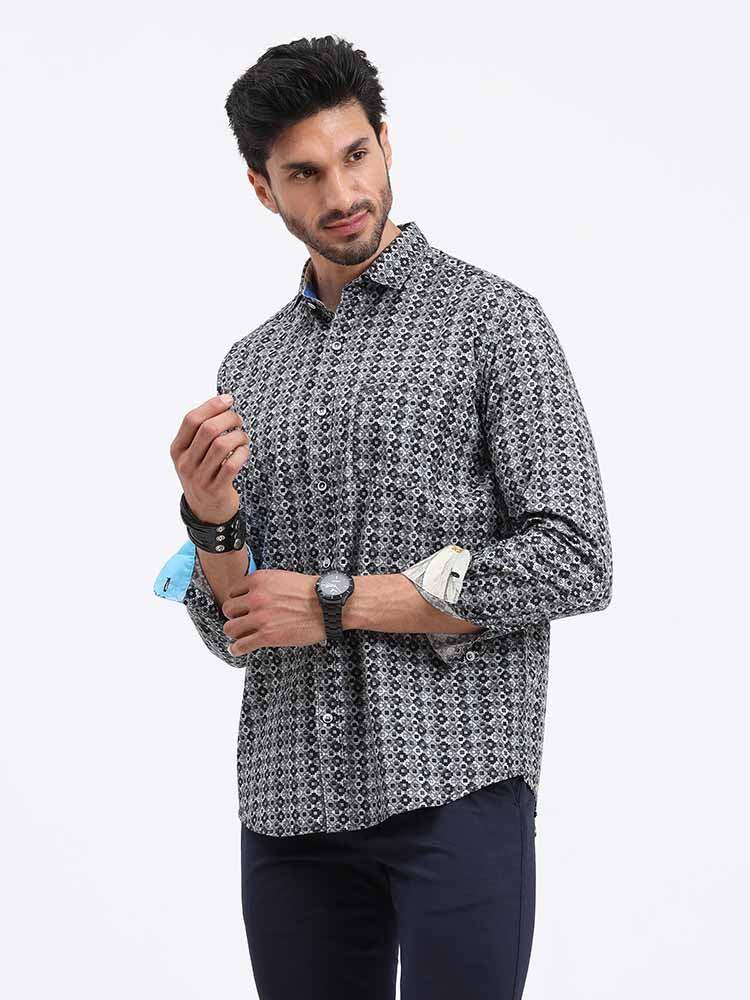 Diamond In Line Printed Full Sleeve Shirt - Guniaa Fashions