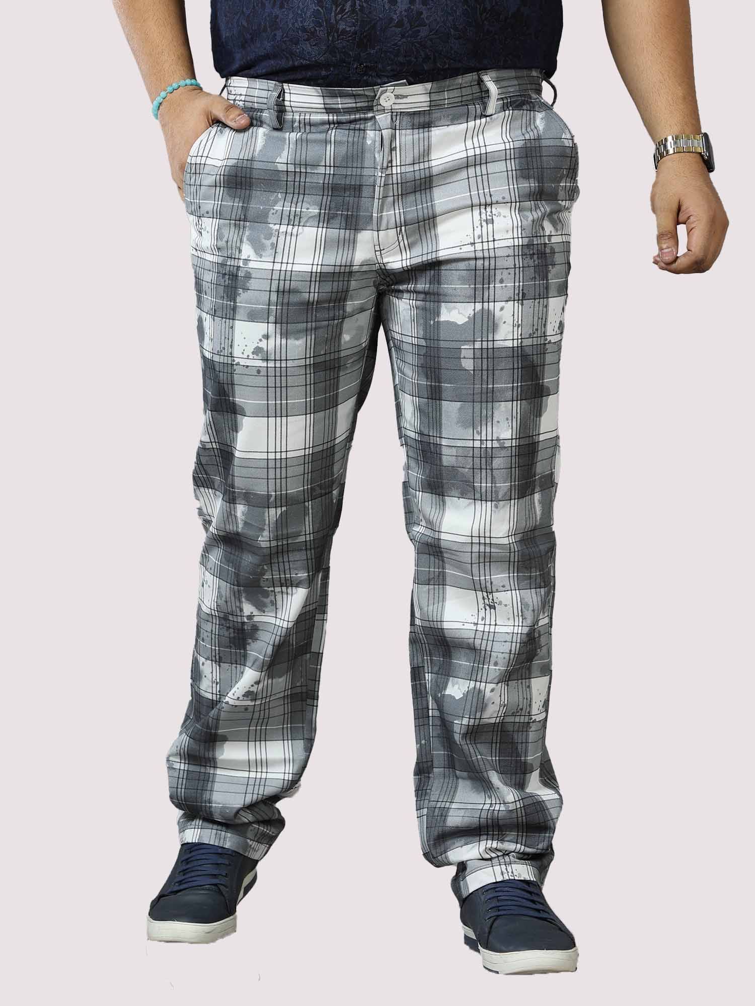 Digital Printed Checks Twill Lycra Full Pant Men's Plus Size - Guniaa Fashions