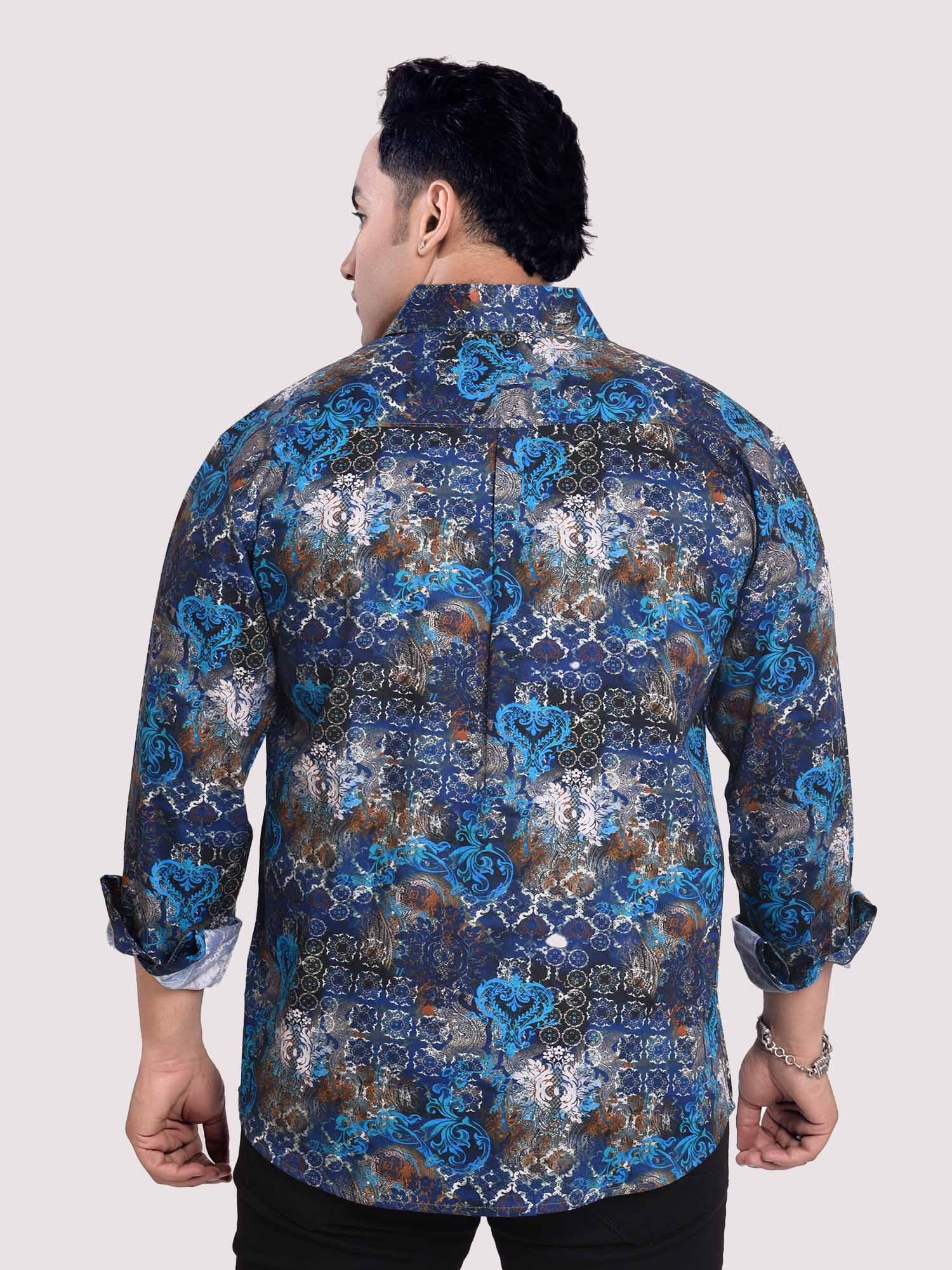 Electric Blue Mandal Printed Cotton Full sleeve Men's Plus size - Guniaa Fashions