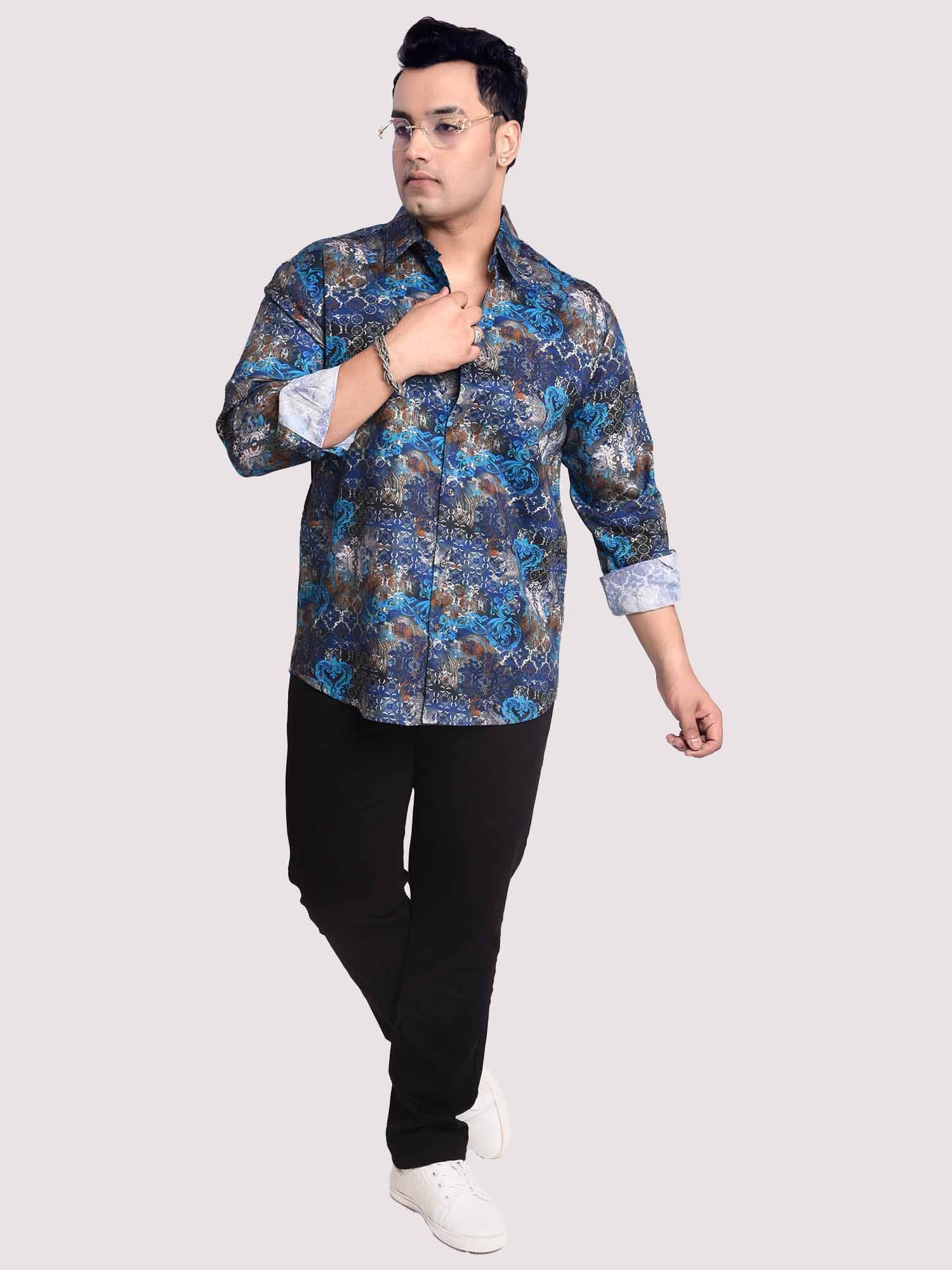 Electric Blue Mandal Printed Cotton Full sleeve Men's Plus size - Guniaa Fashions