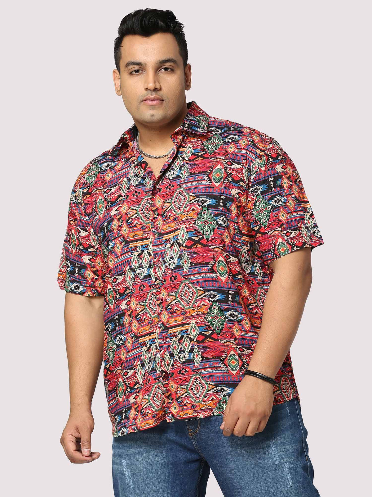 Electro Digital Printed Half Shirt Men's Plus Size - Guniaa Fashions