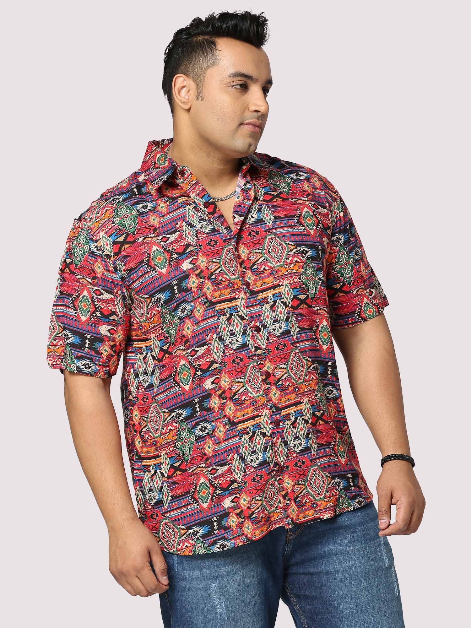 Electro Digital Printed Half Shirt Men's Plus Size - Guniaa Fashions