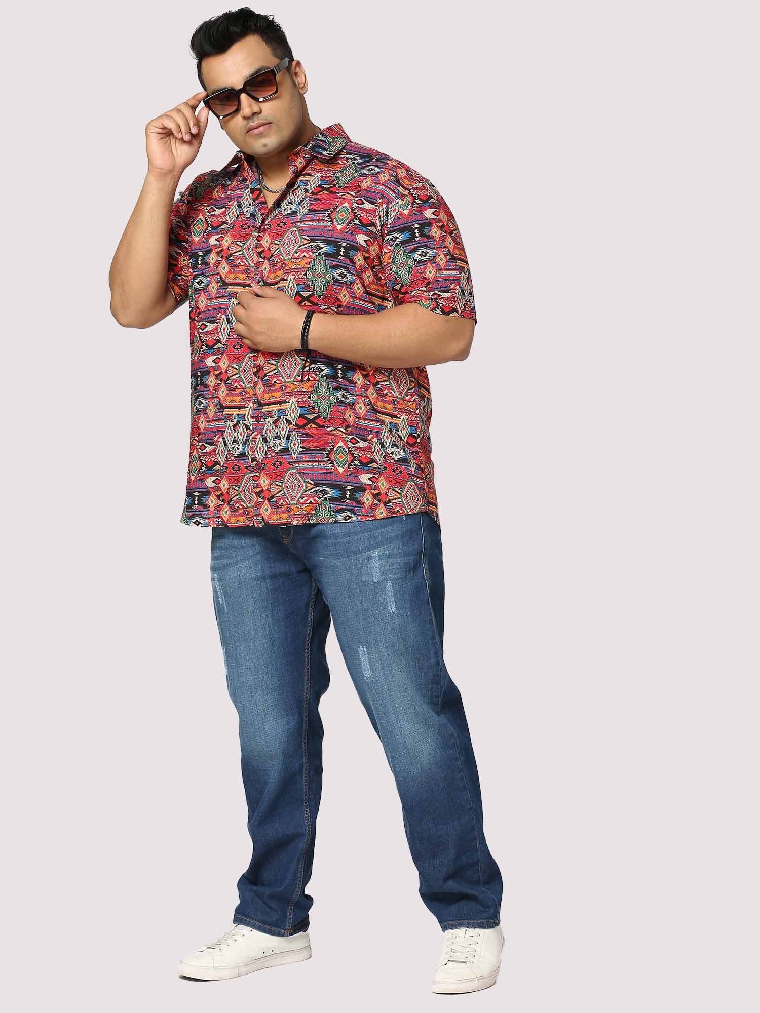 Electro Digital Printed Half Shirt Men's Plus Size - Guniaa Fashions