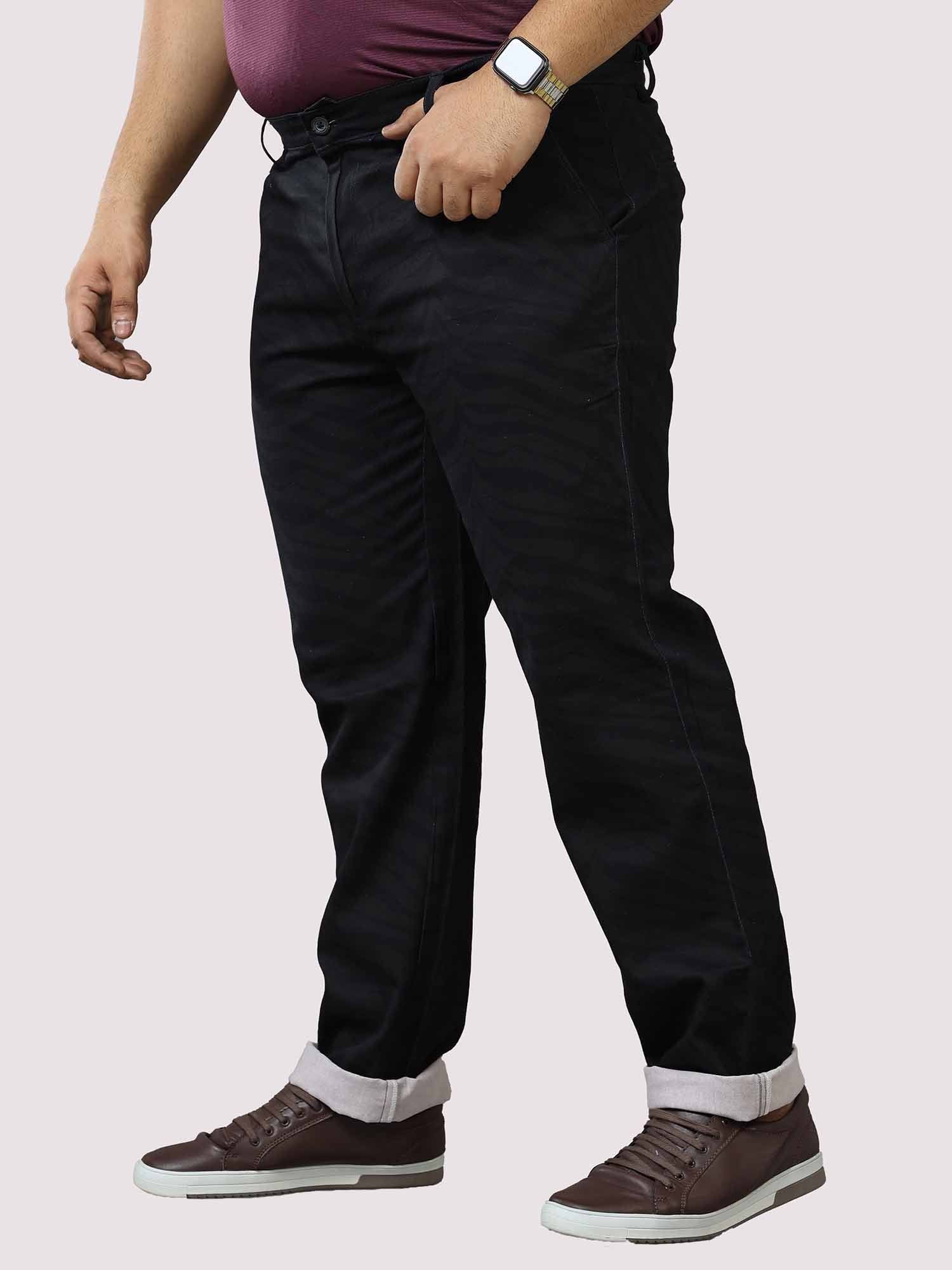 Eli Black Printed Twill Lycra Trouser Men's Plus Size - Guniaa Fashions