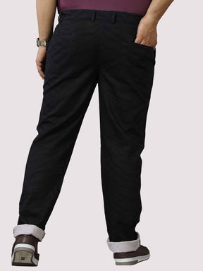 Eli Black Printed Twill Lycra Trouser Men's Plus Size - Guniaa Fashions