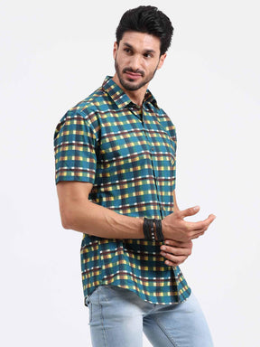 Emerald Yellow Check Cotton Half Sleeve Shirt - Guniaa Fashions