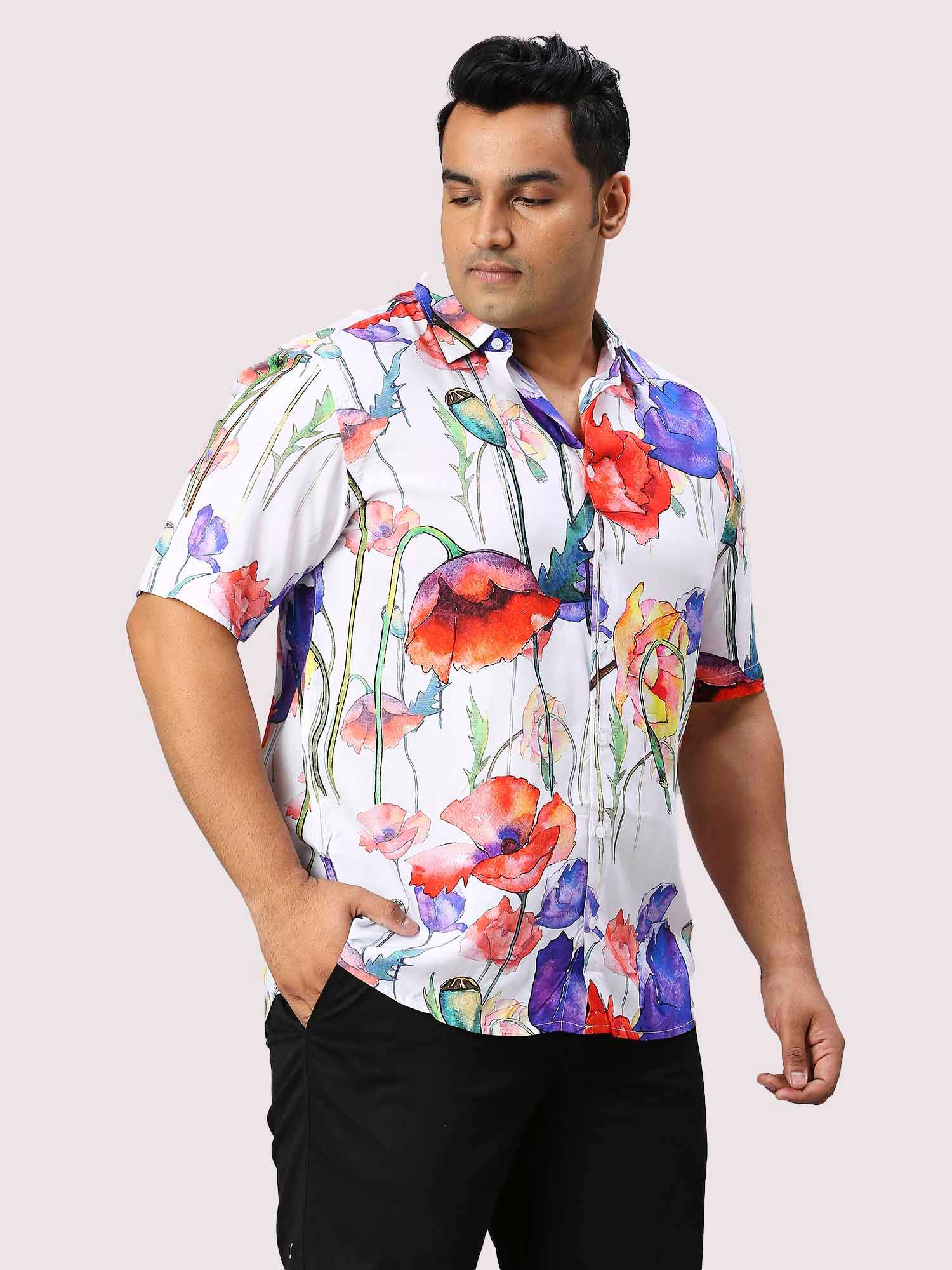 Flora Digital Printed Half Sleeve Men's Plus Size Shirt - Guniaa Fashions