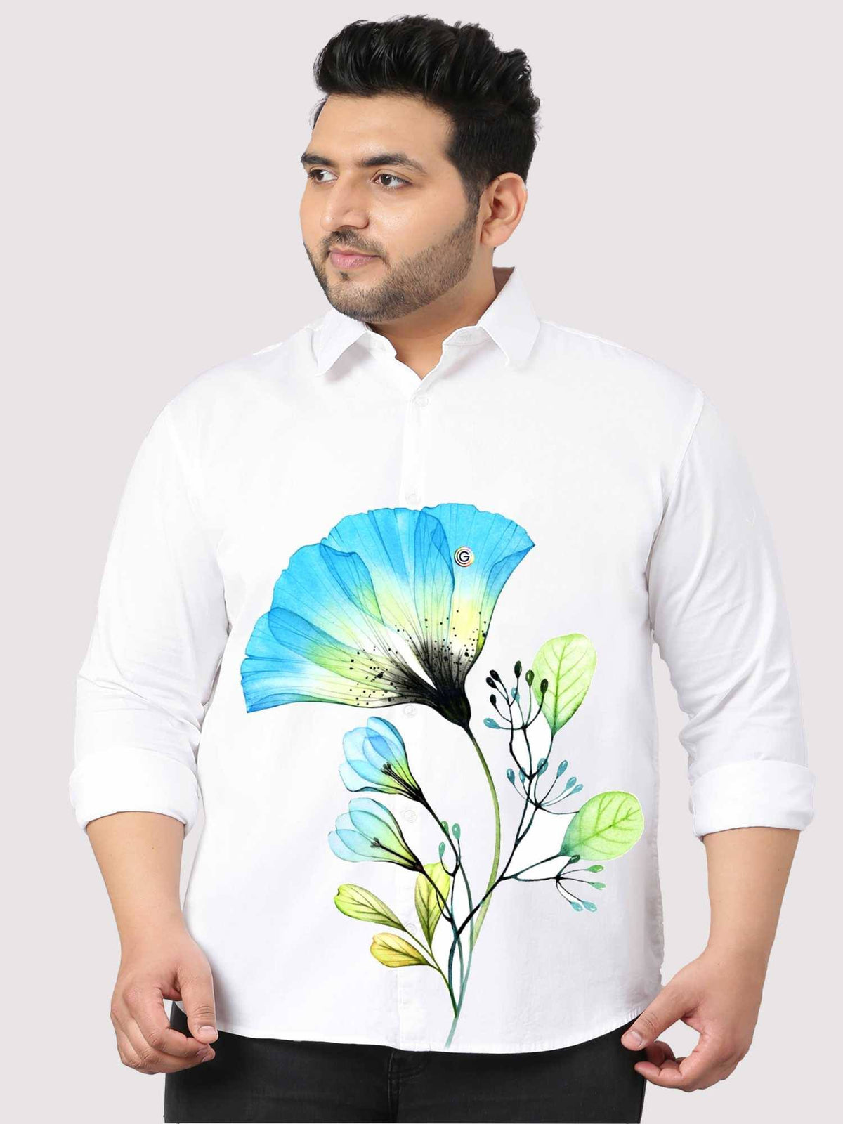Floral Art Printed White Shirt Men's Plus Size - Guniaa Fashions