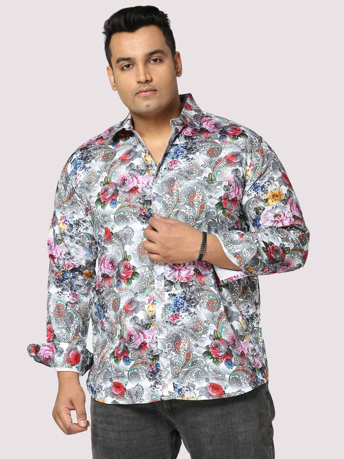 Floral Fusion Digital Printed Full Sleeve Men's Plus Size - Guniaa Fashions