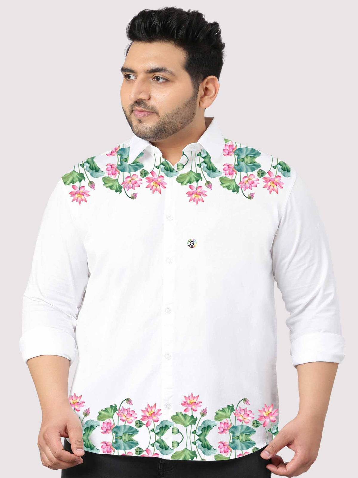 Floral Printed White Shirt Men's Plus Size - Guniaa Fashions