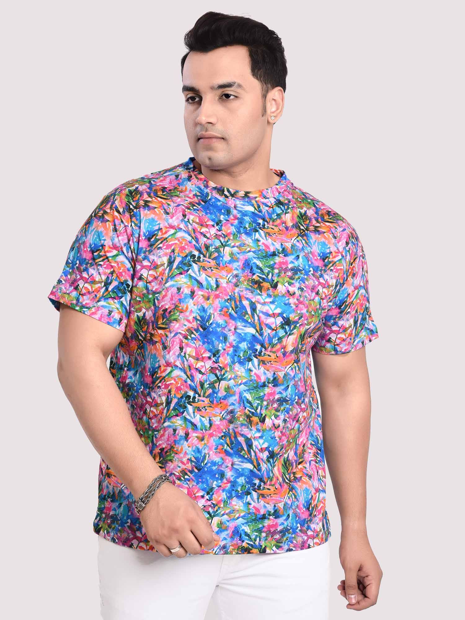 Flower Digital Printed Round Neck T-Shirt Men's Plus Size - Guniaa Fashions