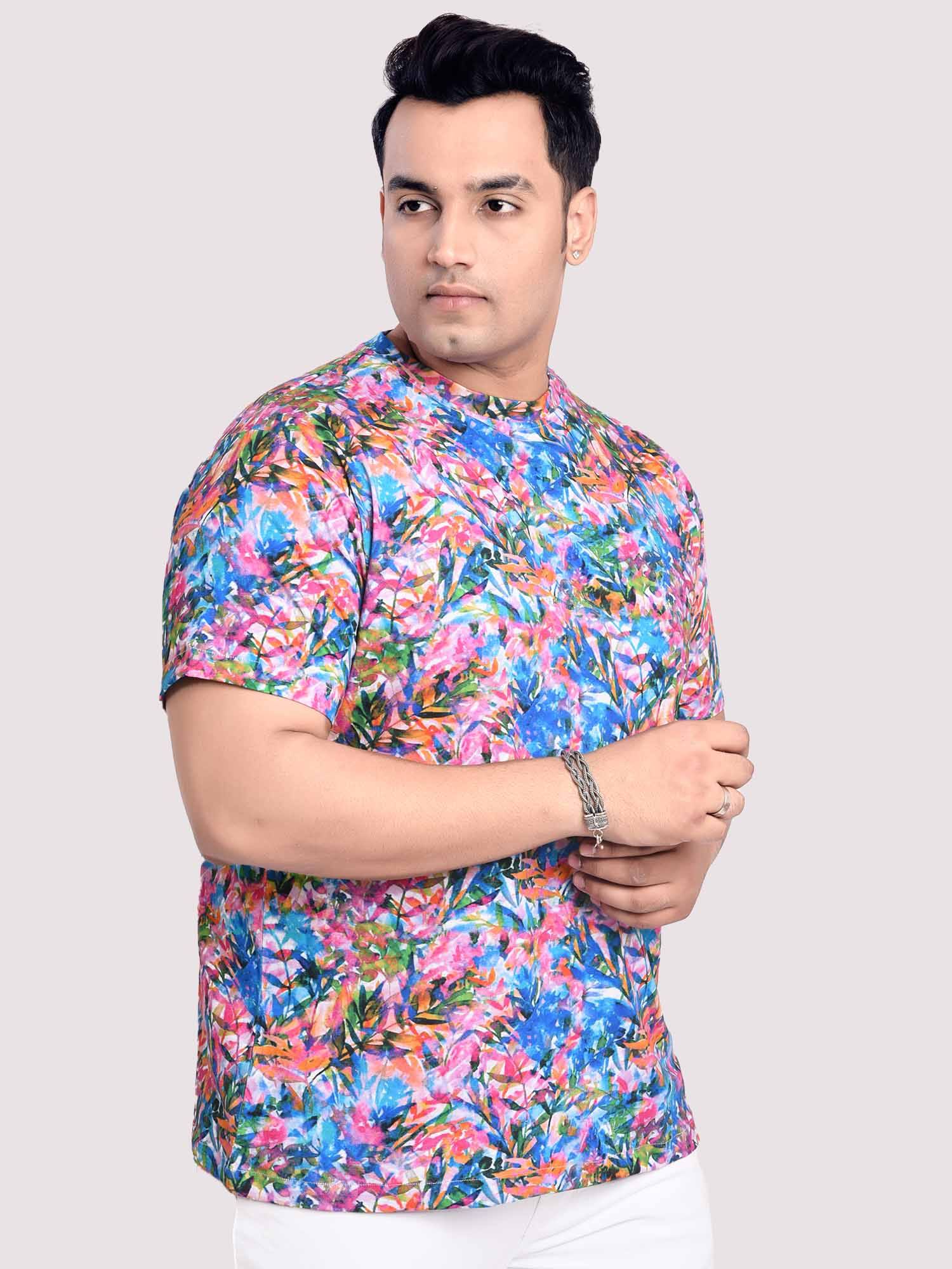 Flower Digital Printed Round Neck T-Shirt Men's Plus Size - Guniaa Fashions