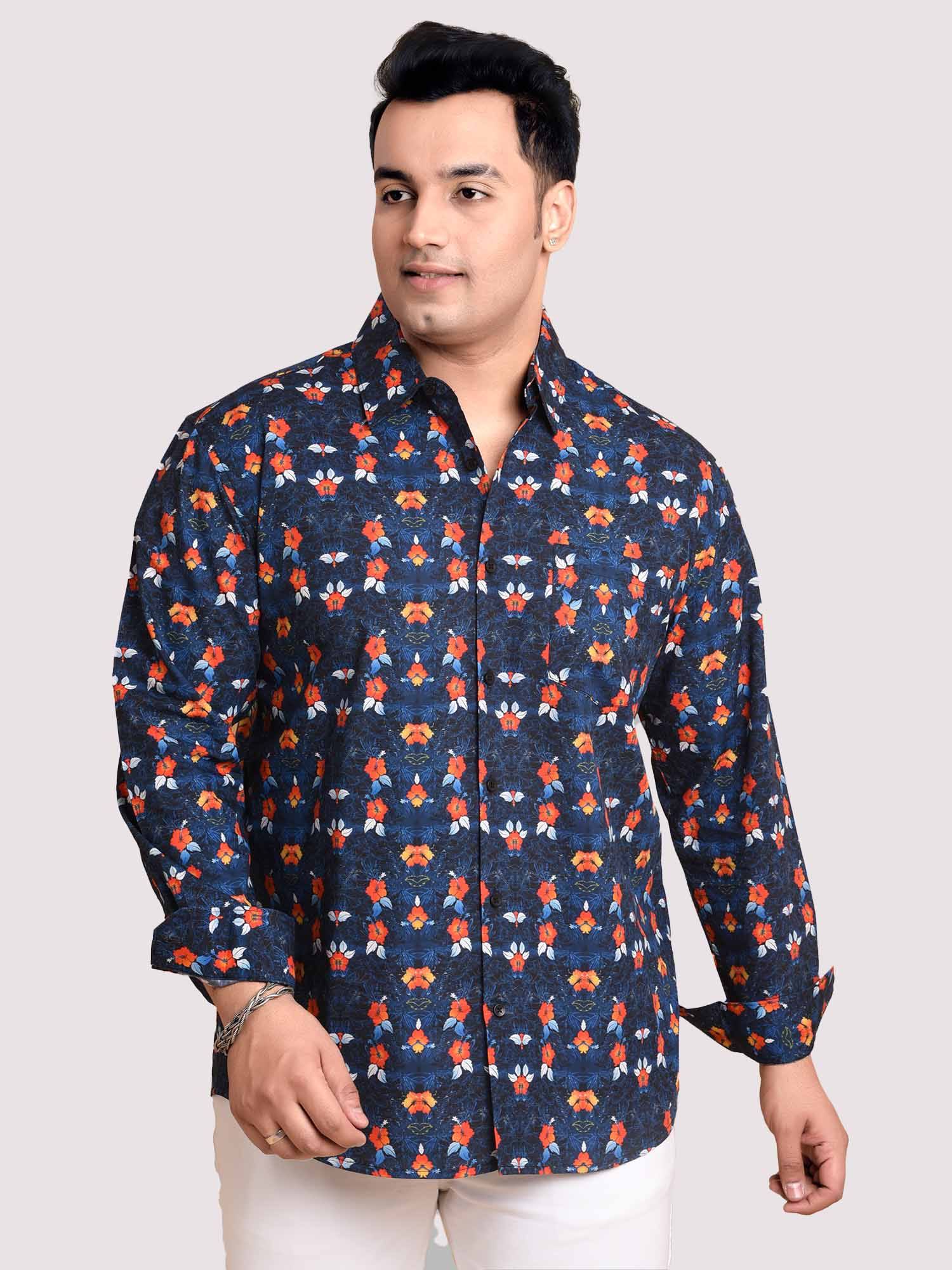 Flower On Navy Printed Cotton Full sleeve Men's Plus size - Guniaa Fashions