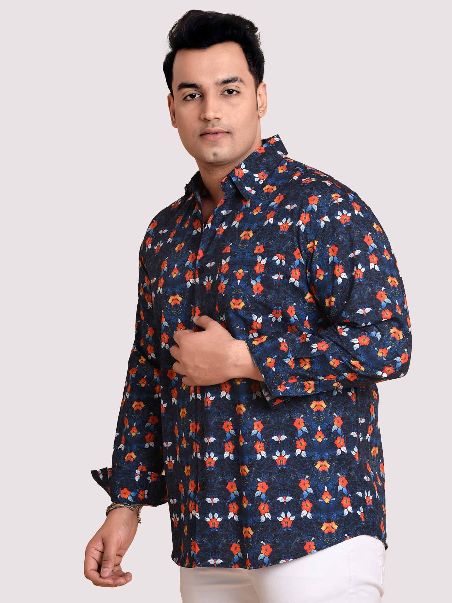 Flower On Navy Printed Cotton Full sleeve Men's Plus size - Guniaa Fashions