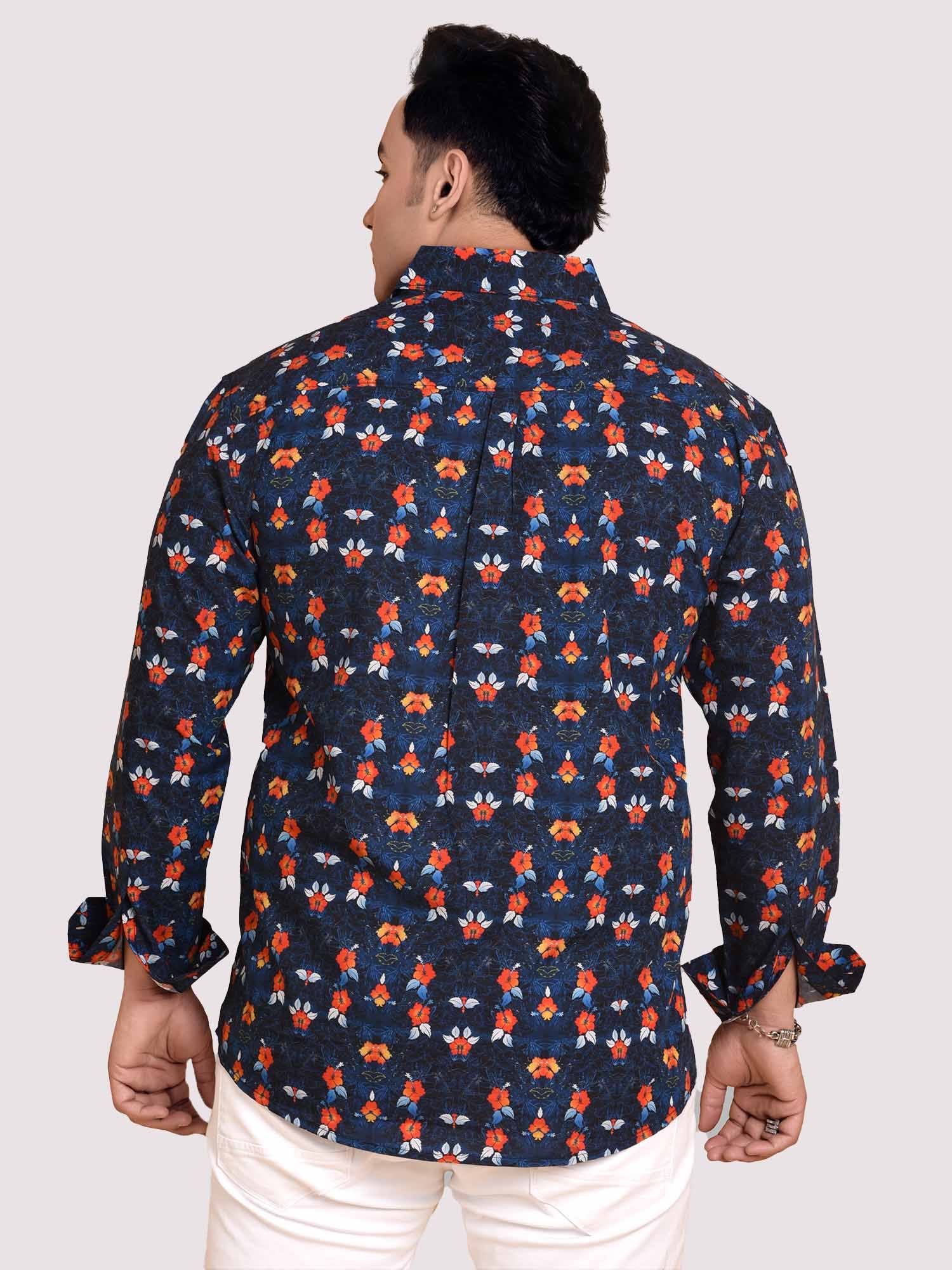 Flower On Navy Printed Cotton Full sleeve Men's Plus size - Guniaa Fashions