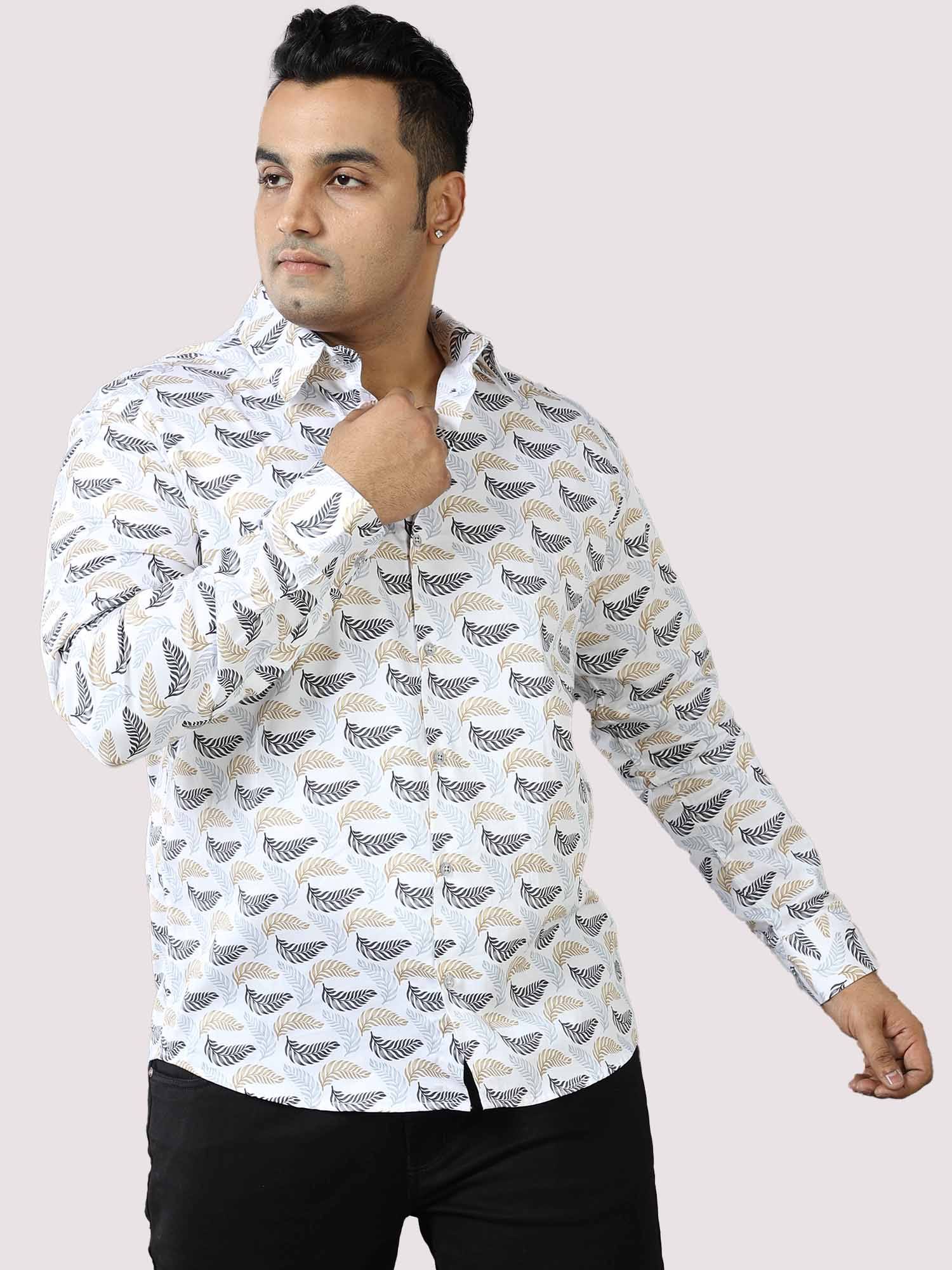 Golden Grey Leaf Printed Cotton Full Shirt Men's Plus Size - Guniaa Fashions