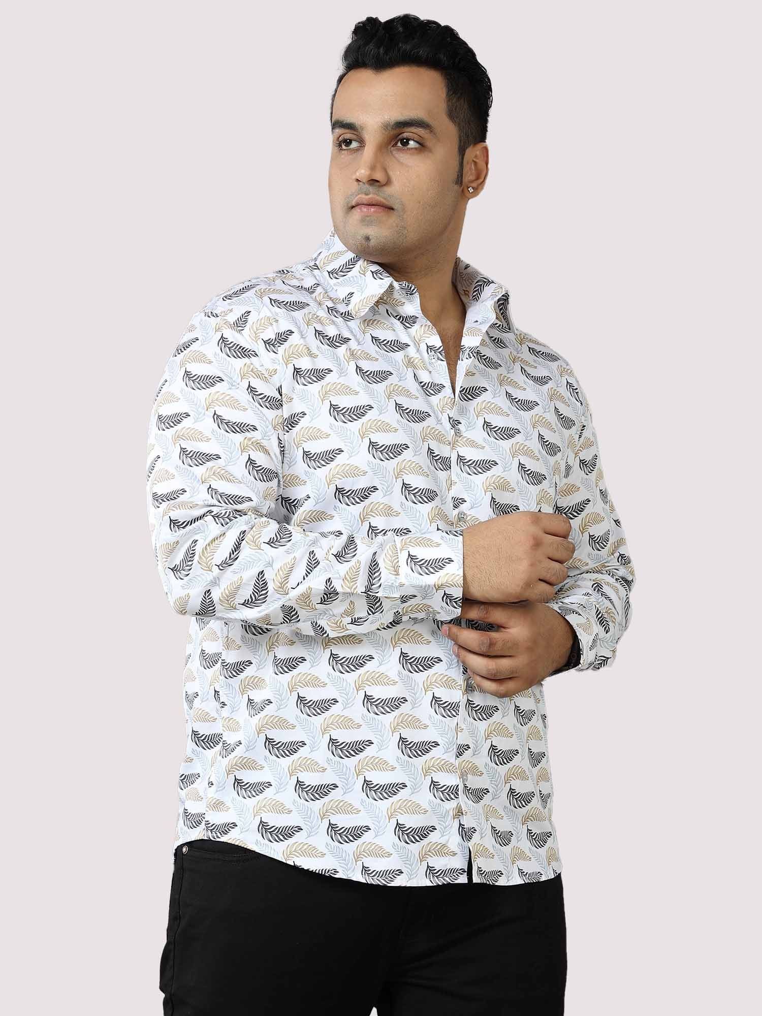 Golden Grey Leaf Printed Cotton Full Shirt Men's Plus Size - Guniaa Fashions