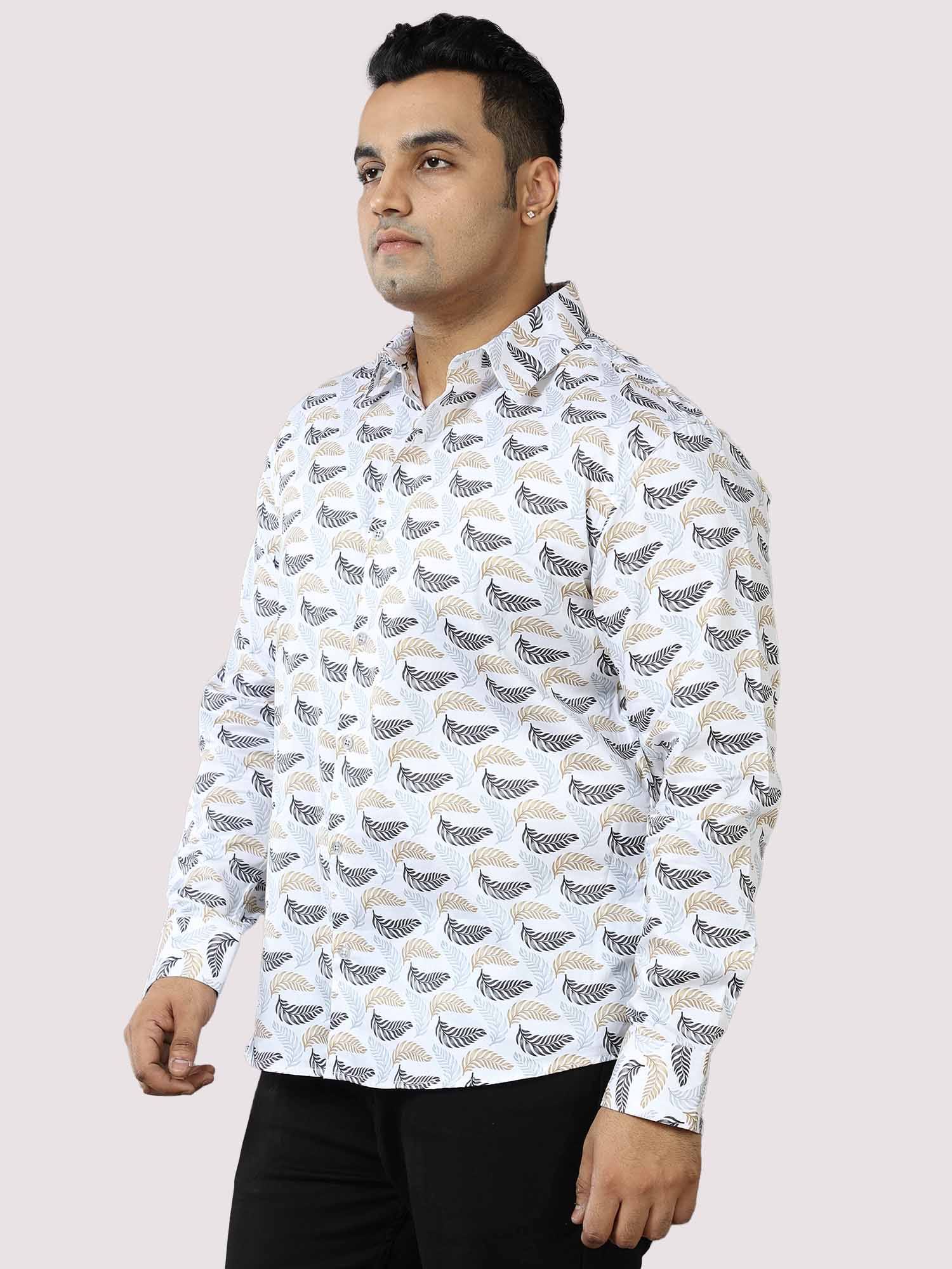 Golden Grey Leaf Printed Cotton Full Shirt Men's Plus Size - Guniaa Fashions