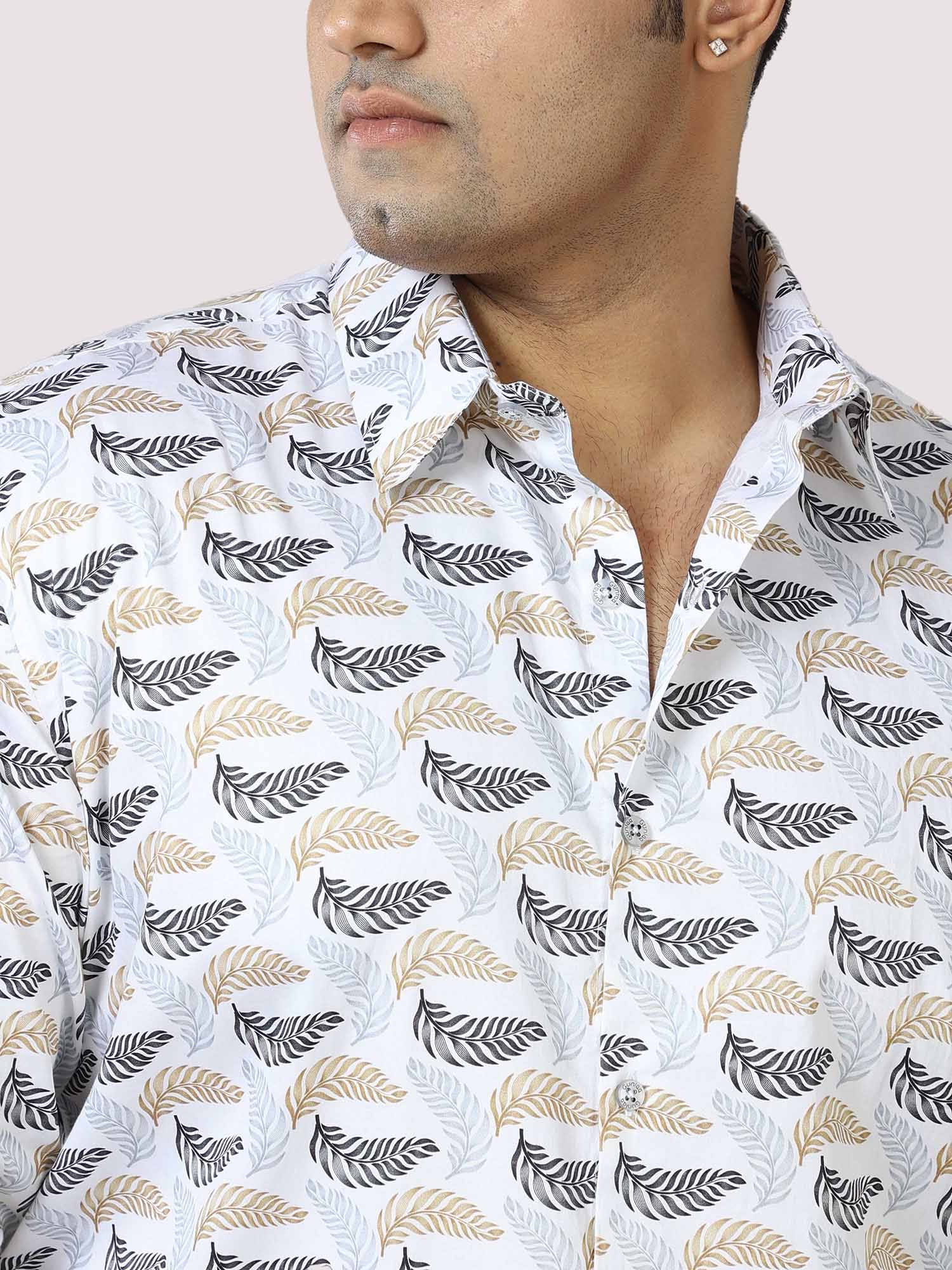 Golden Grey Leaf Printed Cotton Full Shirt Men's Plus Size - Guniaa Fashions