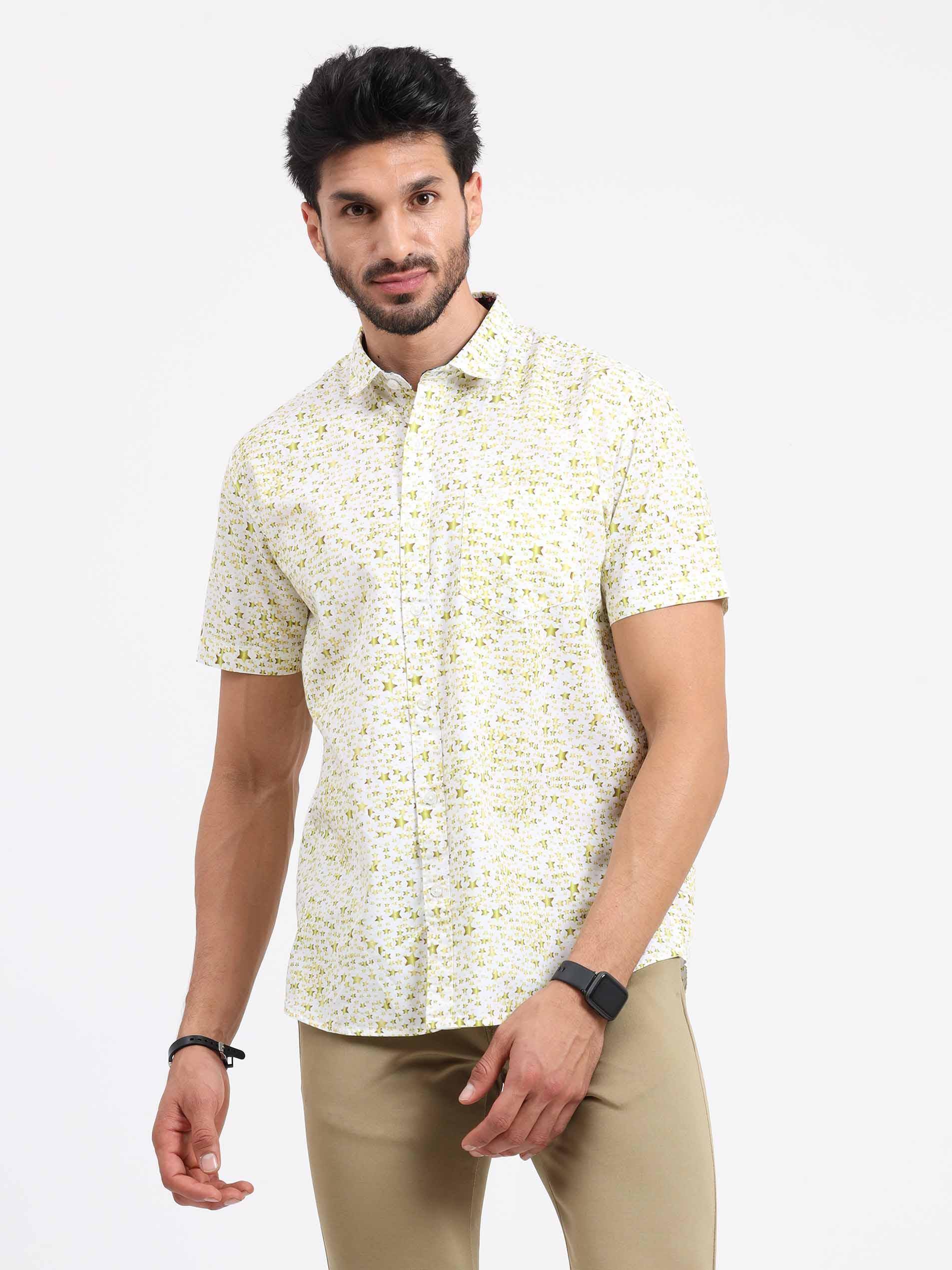 Golden Star Printed Half Sleeve Shirt - Guniaa Fashions