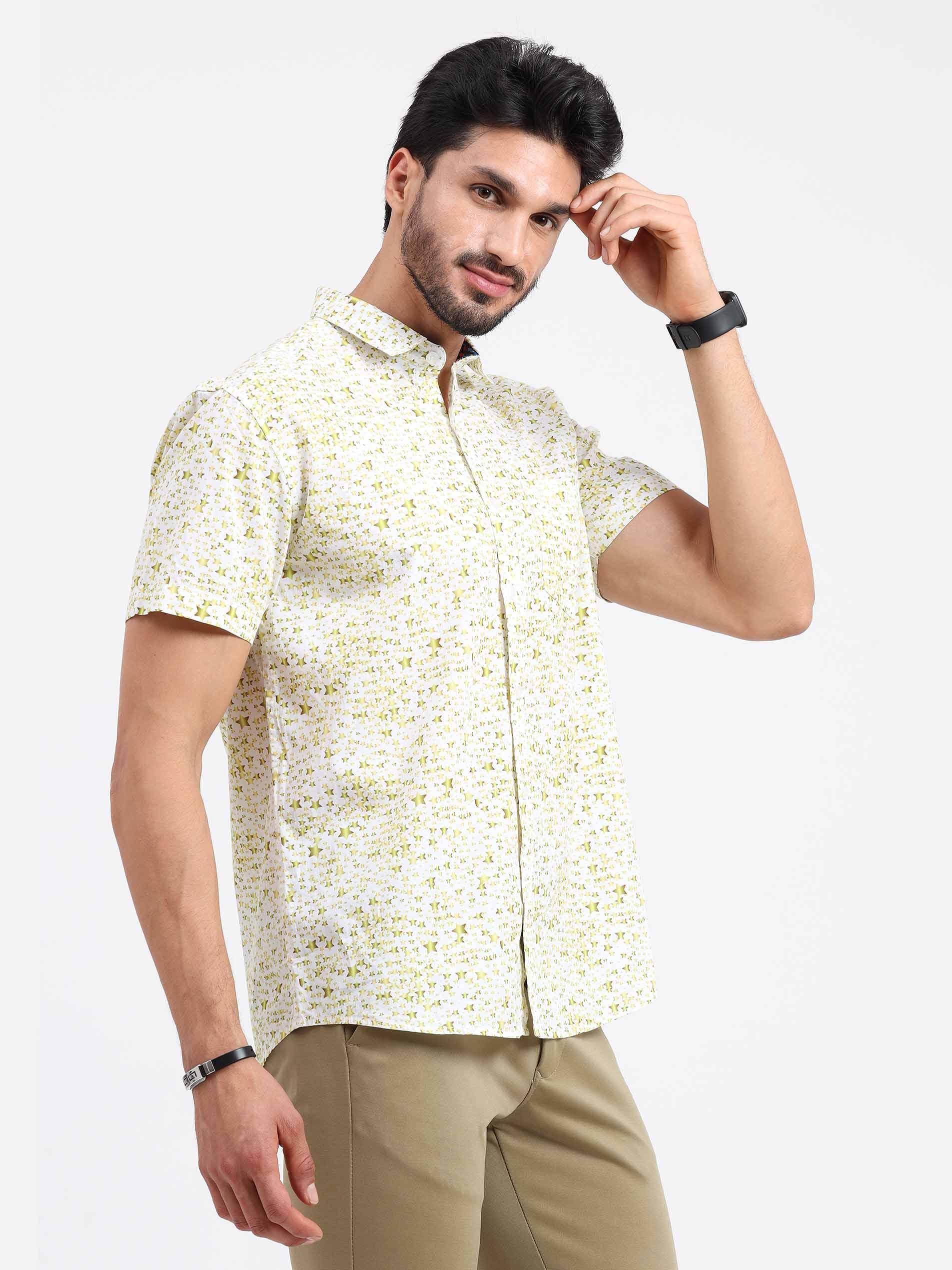 Golden Star Printed Half Sleeve Shirt - Guniaa Fashions