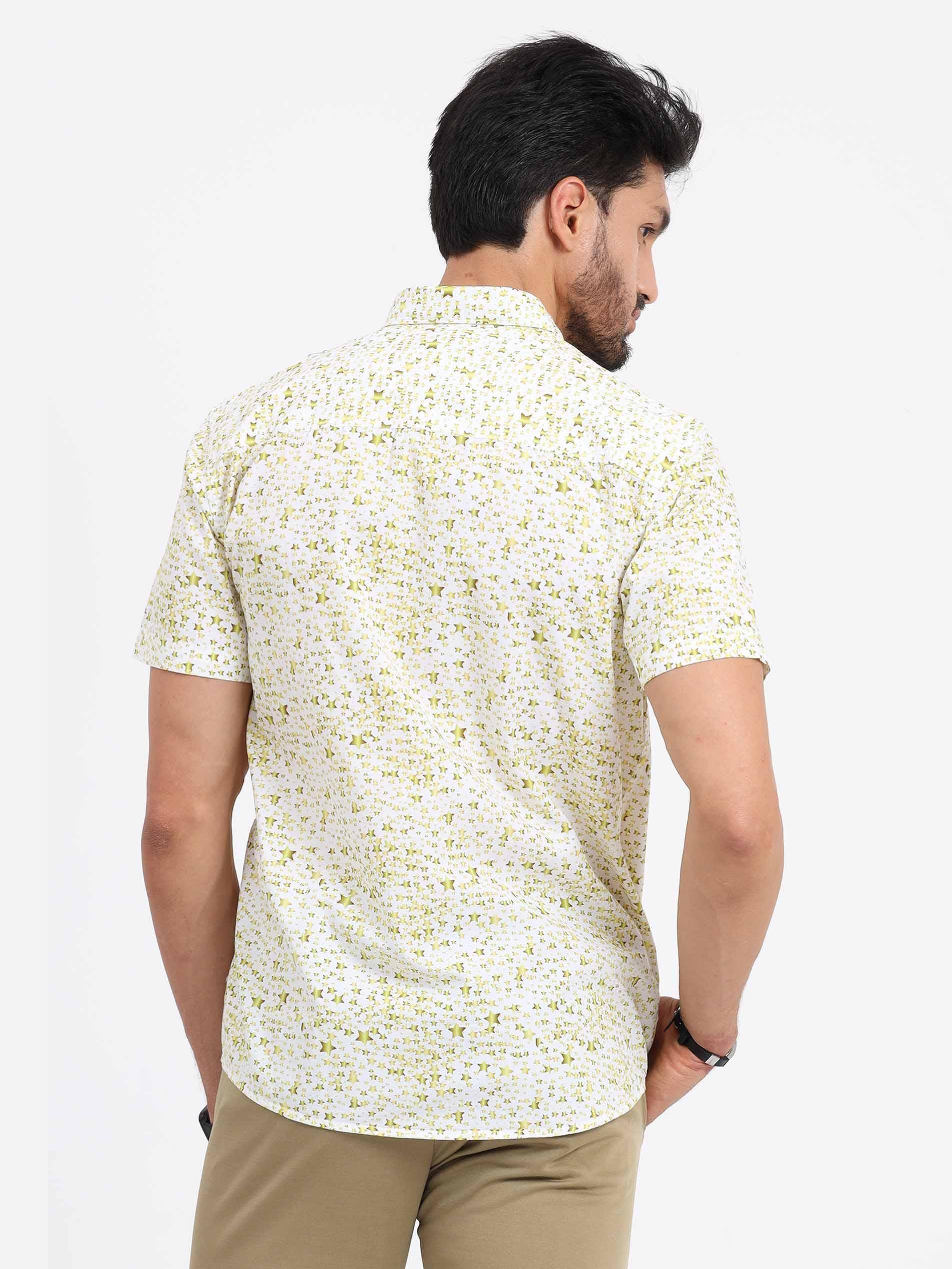 Golden Star Printed Half Sleeve Shirt - Guniaa Fashions