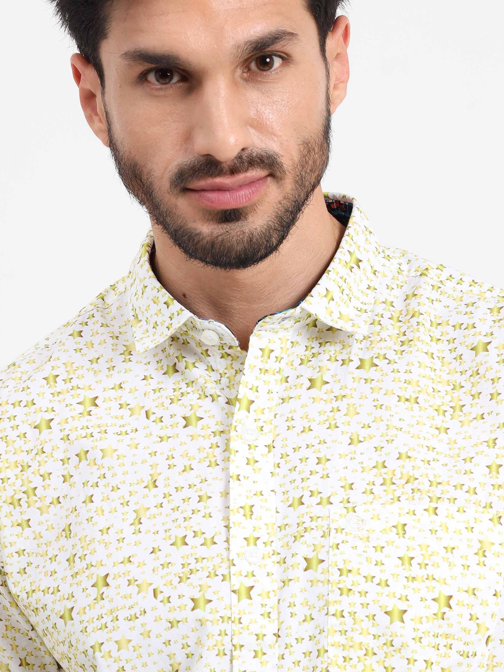 Golden Star Printed Half Sleeve Shirt - Guniaa Fashions