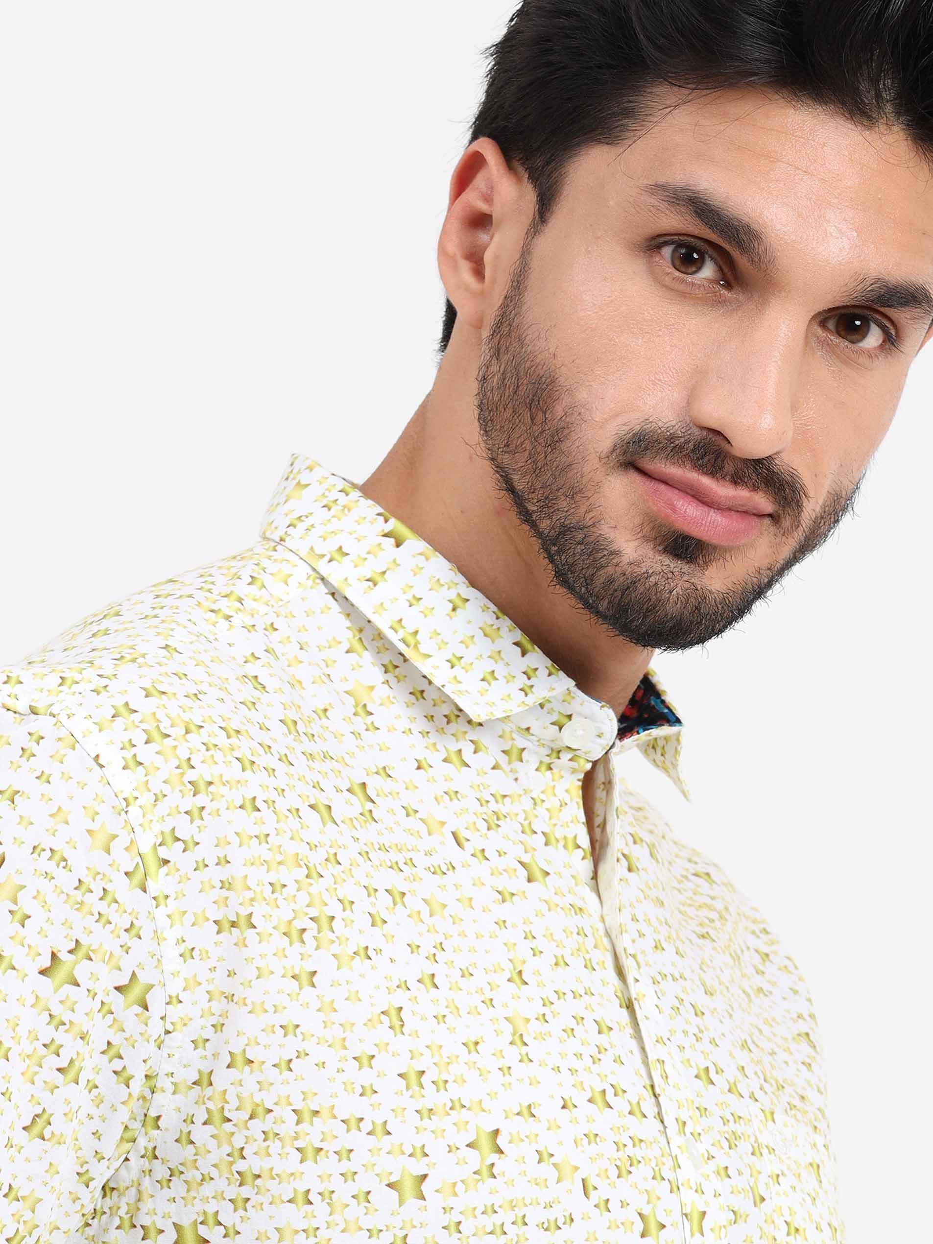 Golden Star Printed Half Sleeve Shirt - Guniaa Fashions