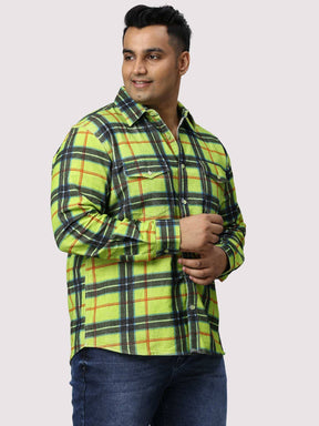 Green Checkered Double Pocket Full Shirt Men's Plus Size - Guniaa Fashions