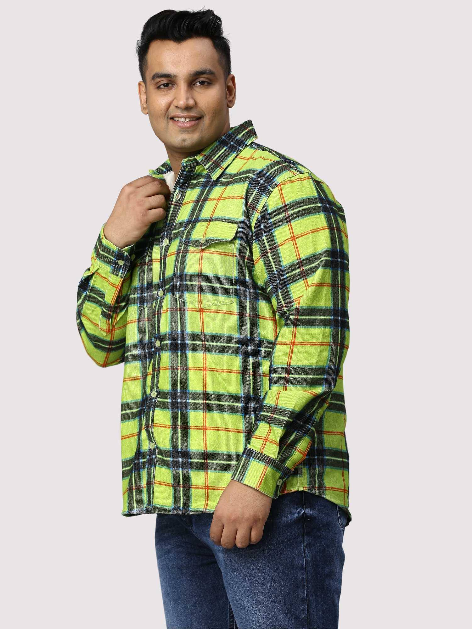 Green Checkered Double Pocket Full Shirt Men's Plus Size - Guniaa Fashions