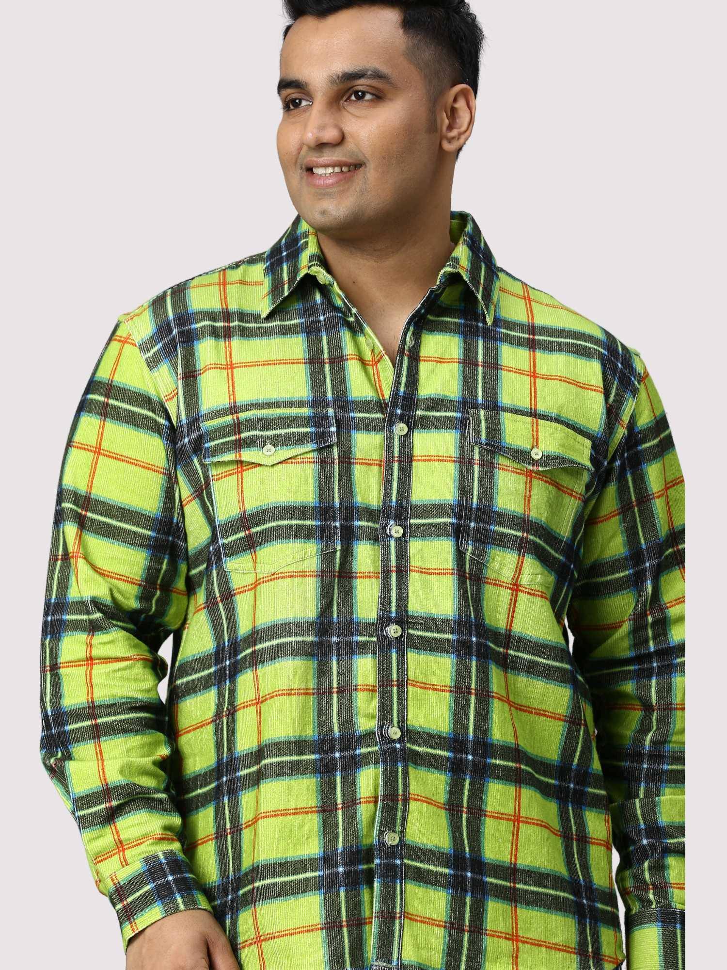 Green Checkered Double Pocket Full Shirt Men's Plus Size - Guniaa Fashions