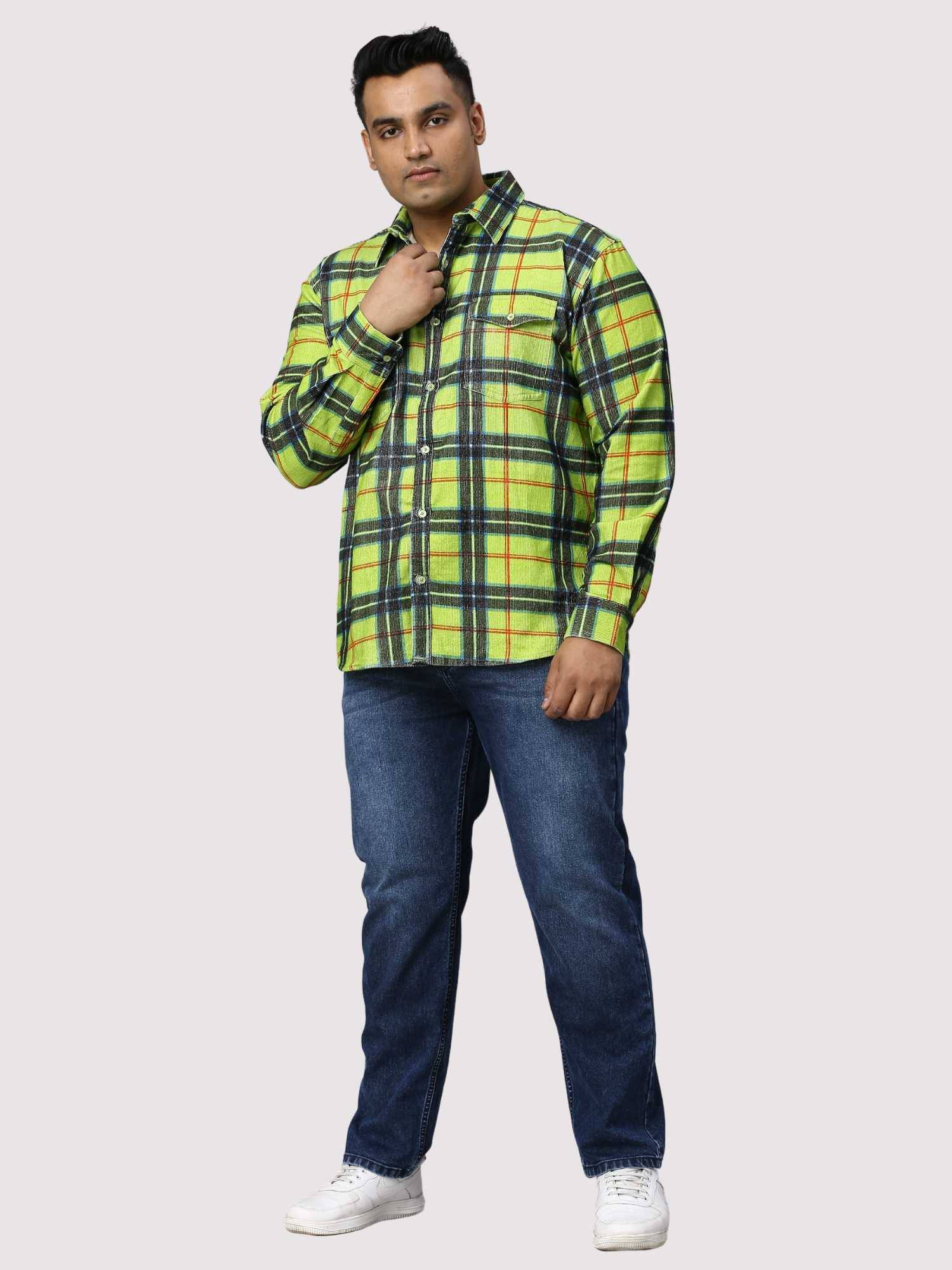 Green Checkered Double Pocket Full Shirt Men's Plus Size - Guniaa Fashions