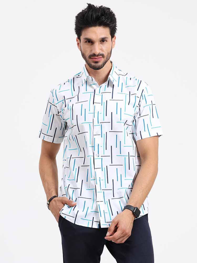 Green Geometric Printed Half Sleeve Shirt - Guniaa Fashions