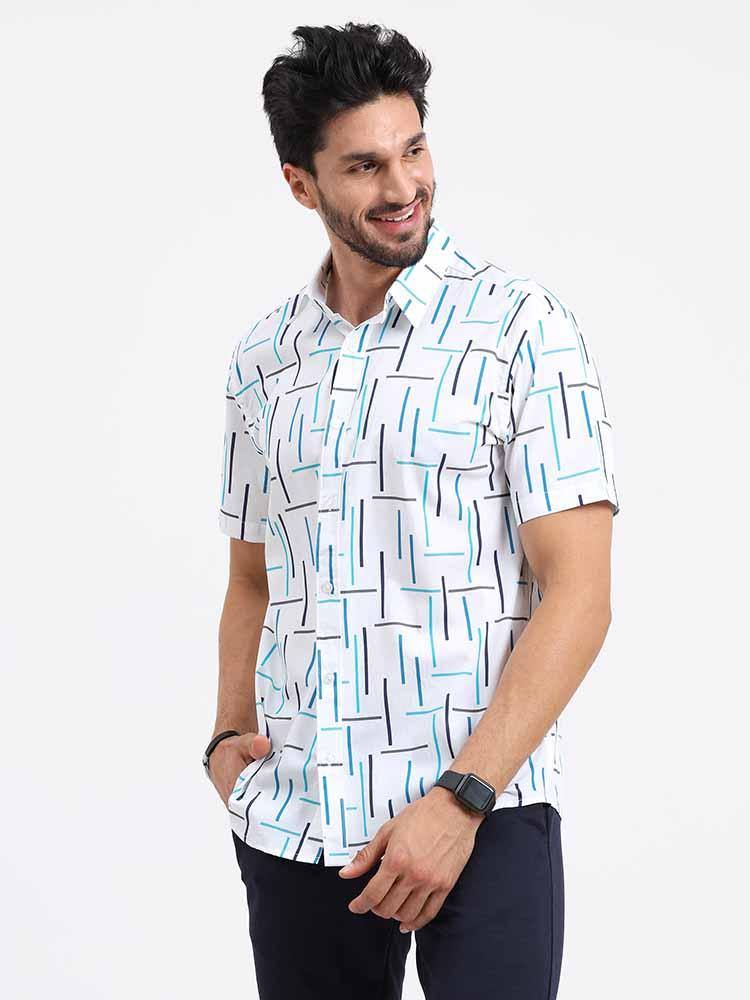 Green Geometric Printed Half Sleeve Shirt - Guniaa Fashions