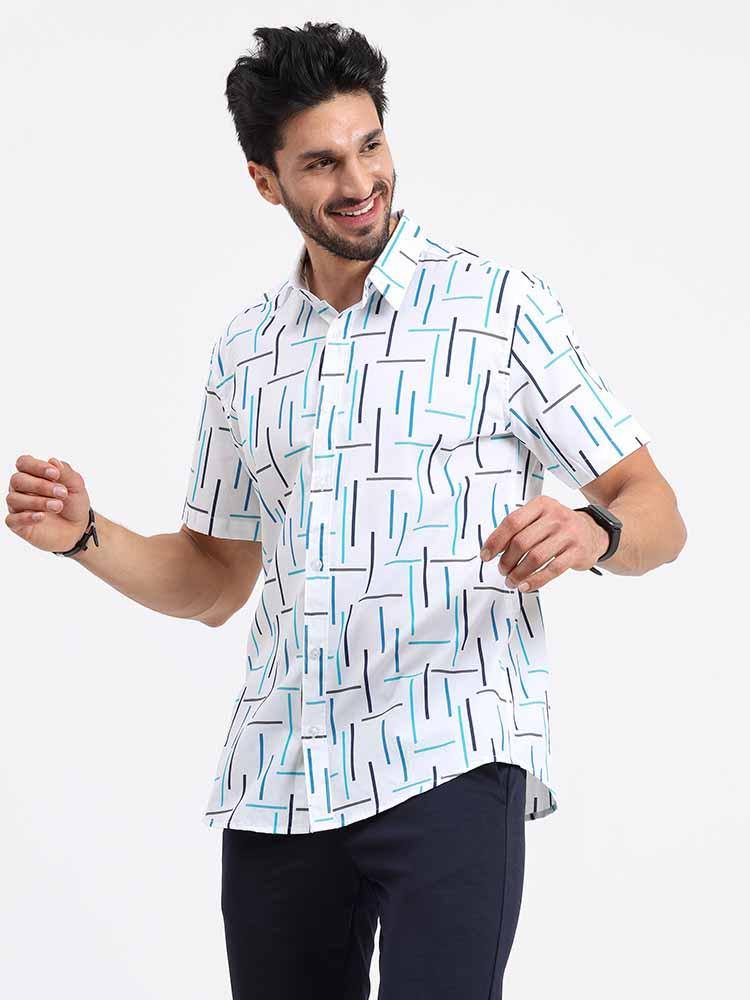 Green Geometric Printed Half Sleeve Shirt - Guniaa Fashions